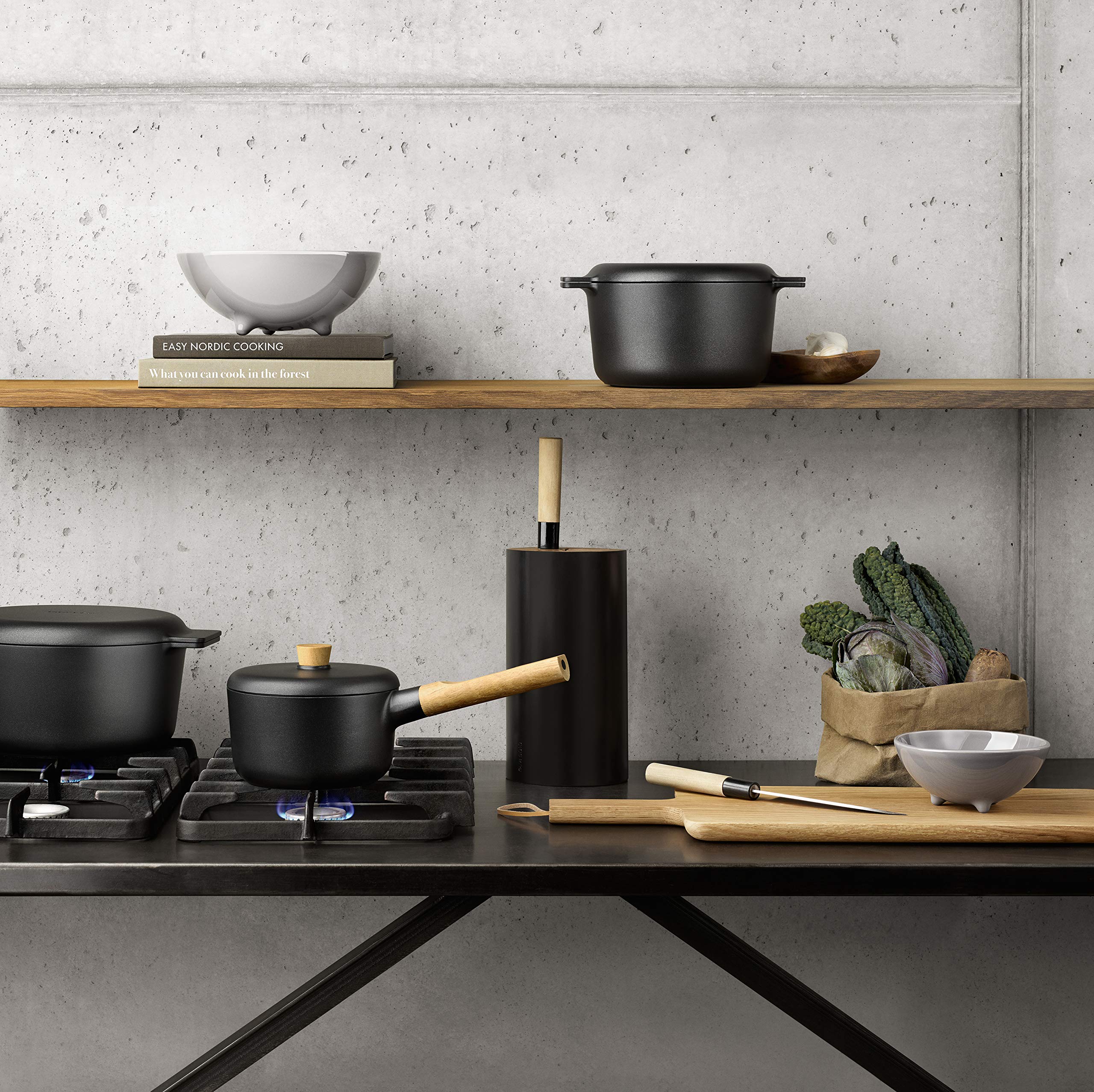 Eva Solo Nordic Kitchen 515295 Knife Block - 8 Knife Storage, 25cm Height, Solid Wood, Black Finish - Perfect for Modern Kitchens & Countertop Organization