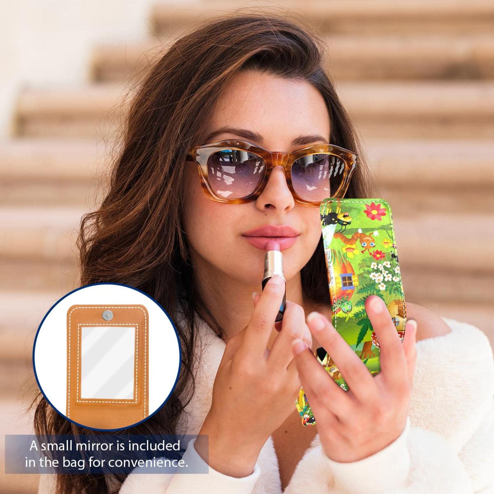Personalized Lipstick Case - Portable Makeup Bag & Cosmetic Pouch Organizer with Cute Cartoon Designs (Insect, Mushroom, Caterpillar, Butterfly) - Perfect for Travel, Daily Use & Gift Giving