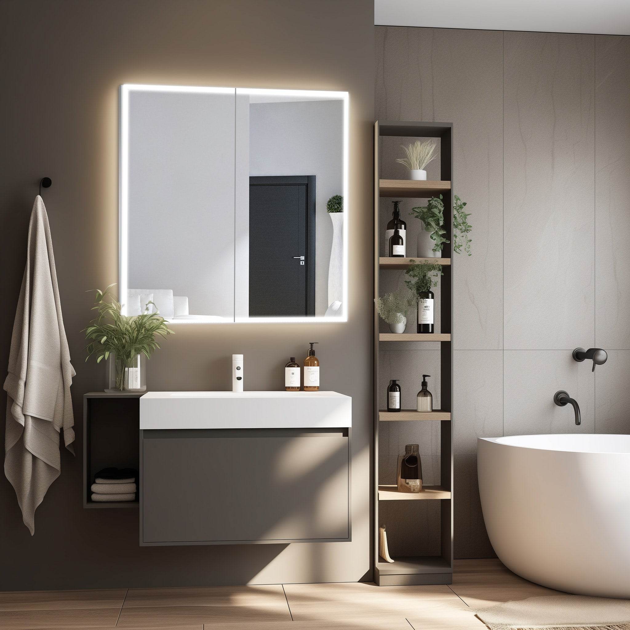 Dhalia LED Bathroom Medicine Cabinet with Defogger & 3X Magnifying Mirror - 5 Size Options for Vanity, Makeup, and Bathroom Storage