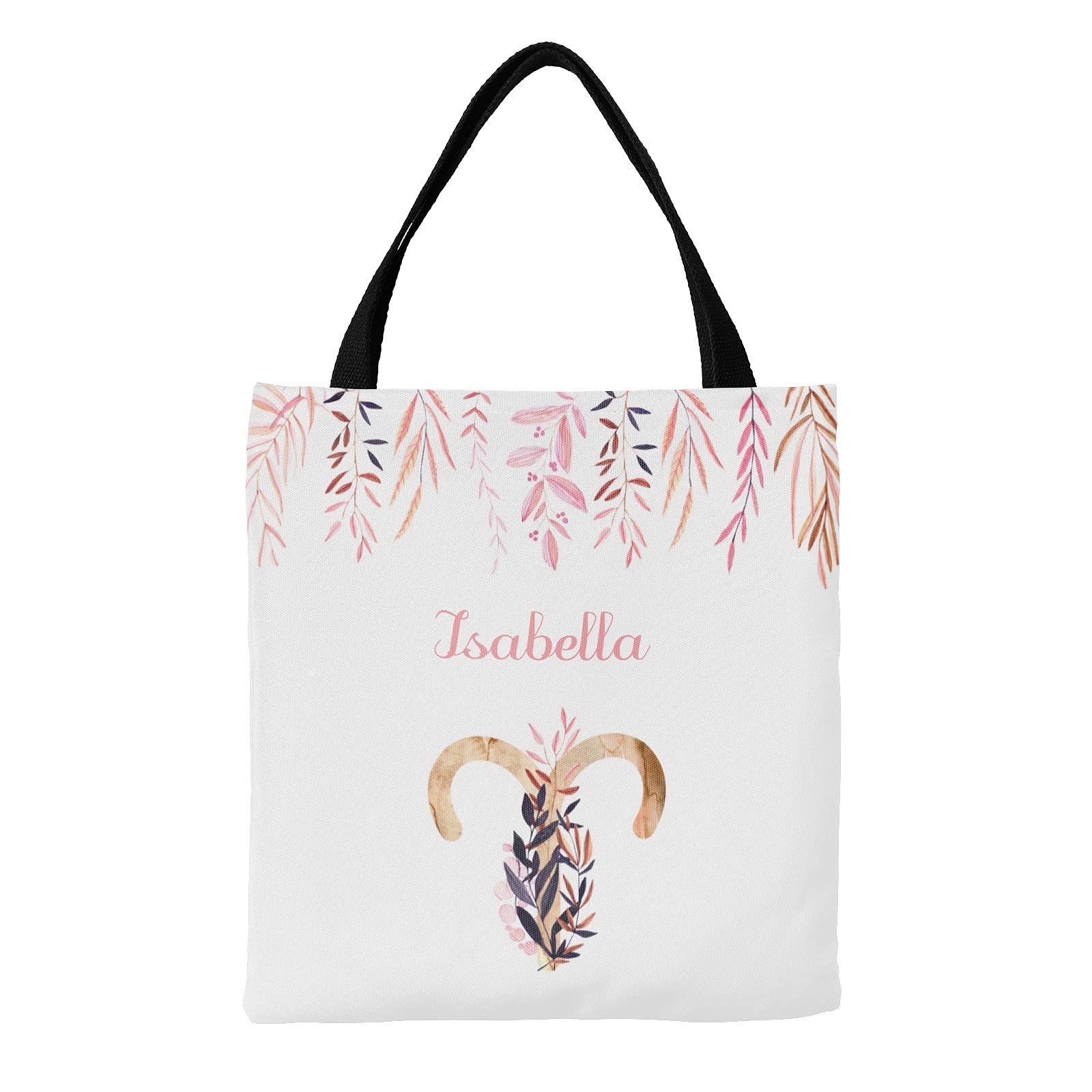 Personalized Zodiac Aquarius Watercolor Leaves Canvas Tote Bag - Reusable Eco-Friendly Shopping Bag for Women, Travel, School & Work - Perfect Gift for Art Lovers & Horoscope Enthusiasts | Great for Groceries, Beach Trips & Daily Commute