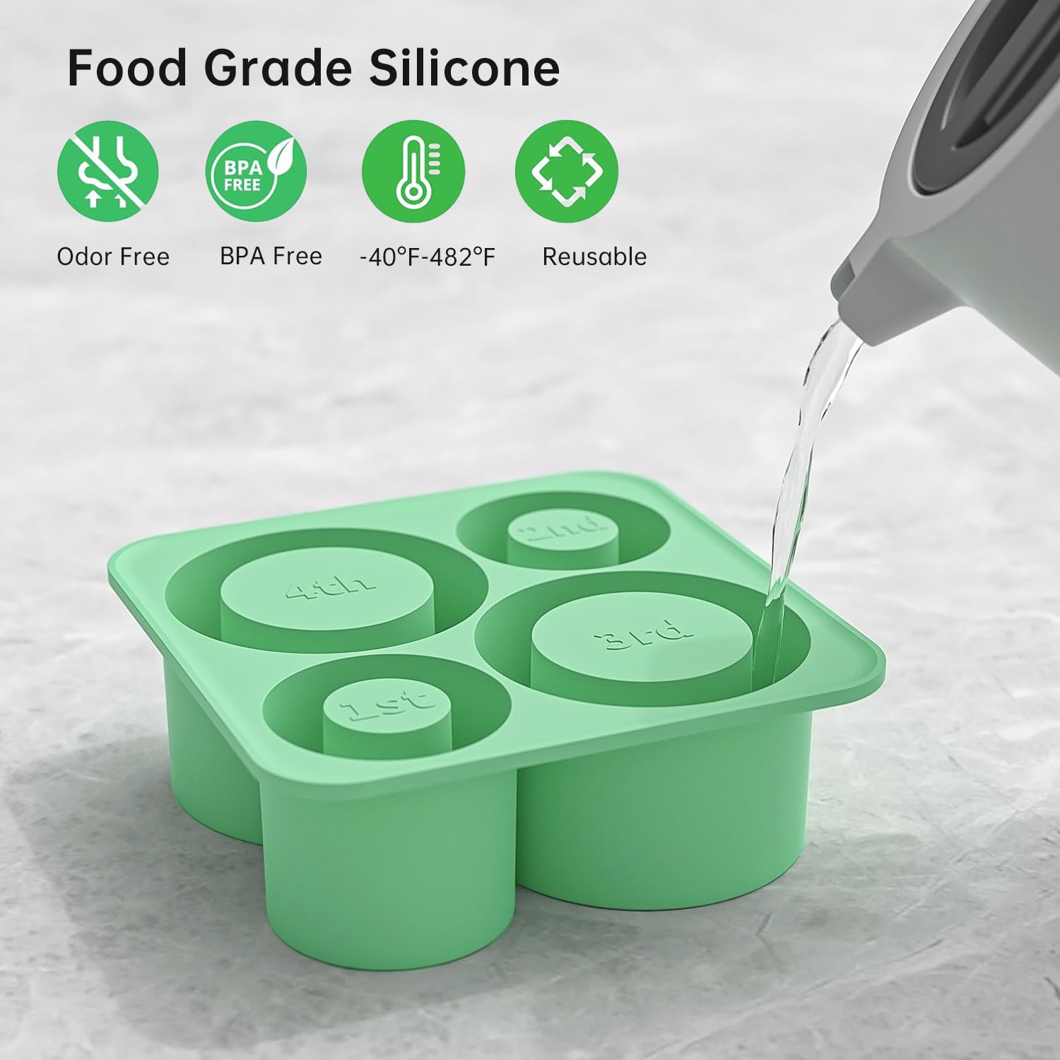 Stanley Cup Ice Molds - 4 Pack Silicone Hollow Cylinder Ice Cube Trays for 20oz 30oz 40oz Tumblers with Lid & Storage Bin | Perfect for Freezer, Iced Coffee, Cocktails, Whiskey & Cold Drinks (Green)