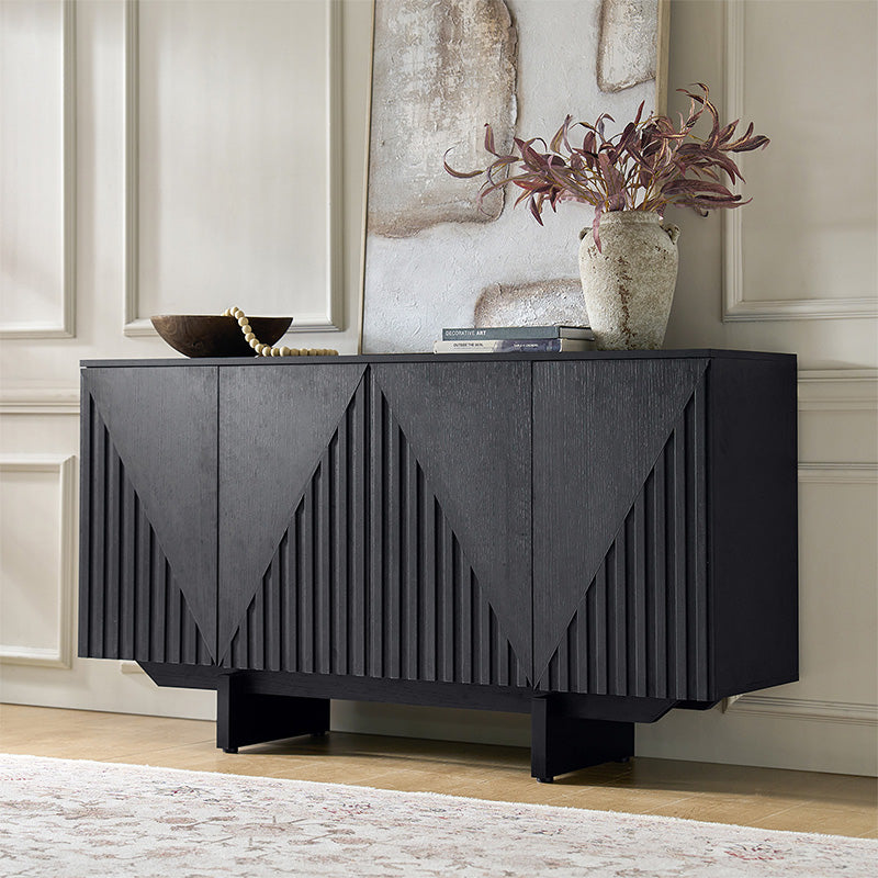 Stylish Wooden Buffet Sideboard with Deep Embossed Texture - Perfect for Dining Room Storage, Kitchen Organization & Living Room Decor