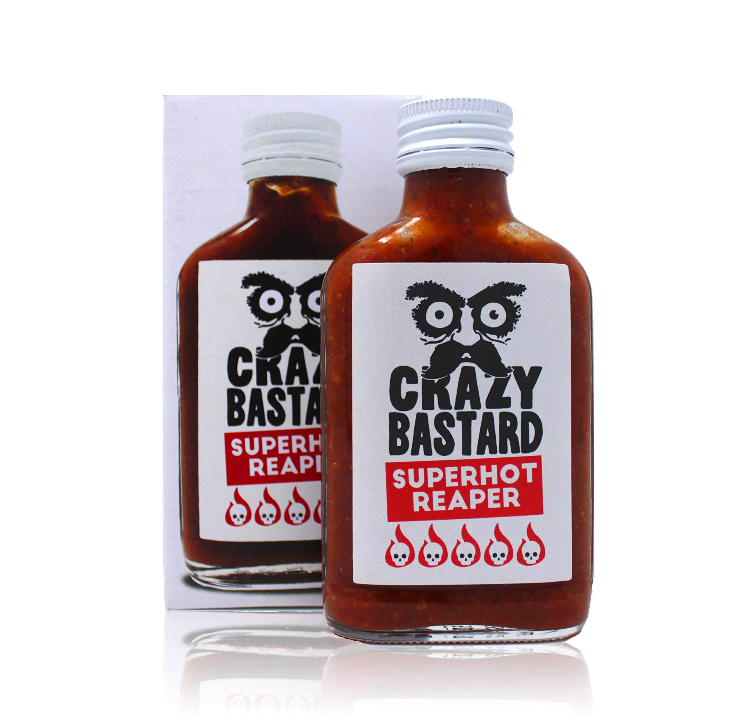 Crazy Bastard Superhot Carolina Reaper Hot Sauce - 100ml Bottle | Extreme Heat Ghost Pepper Sauce for Wings, Tacos, Burgers & Cooking