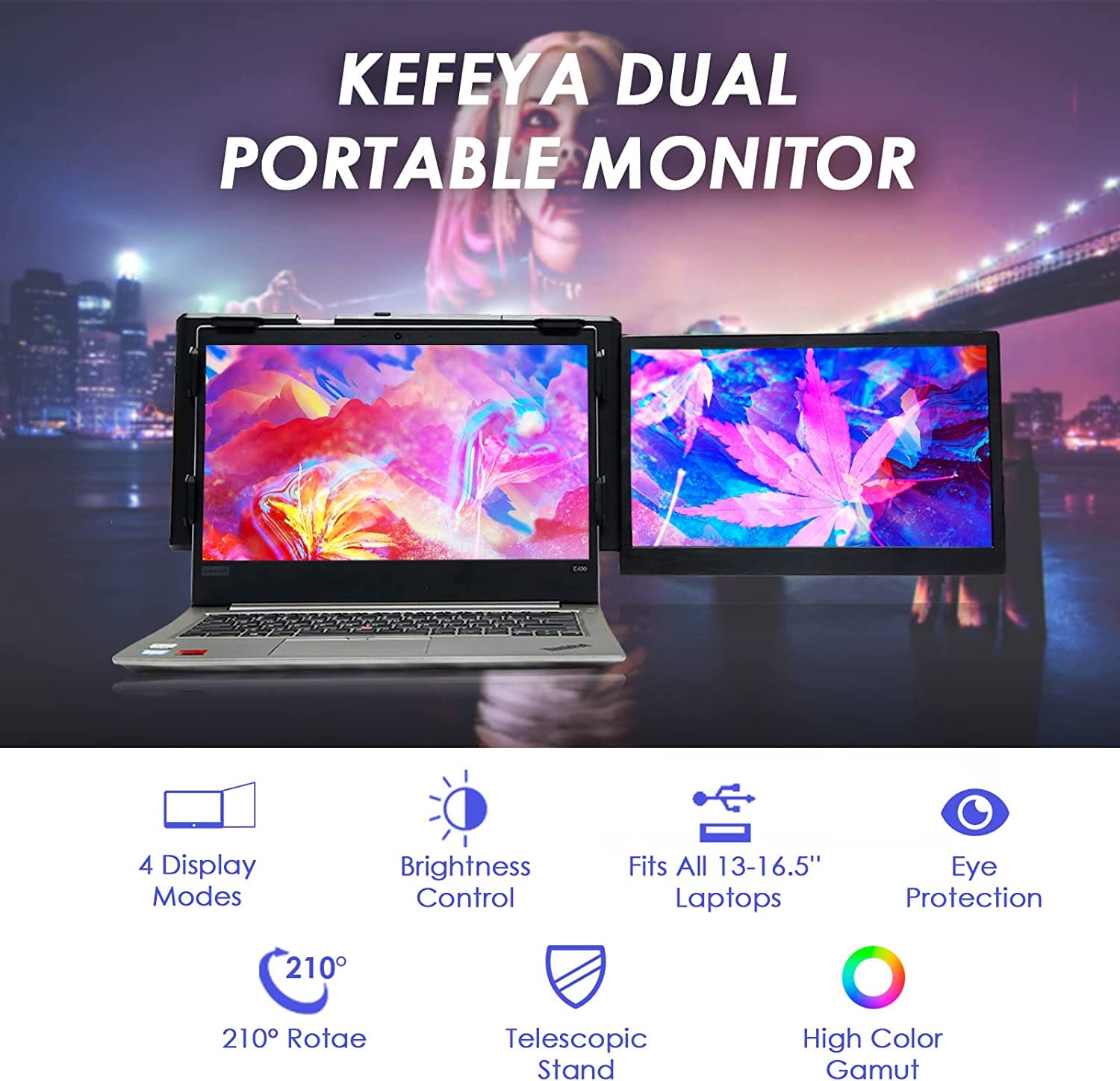KEFEYA 2023 New 13.3-16.5 Inch Full HD 1080P IPS Dual Screen Laptop Monitor - Portable External Display for Laptops, PS5, Nintendo Switch - Perfect for Gaming, Coding, Stock Trading & Multitasking