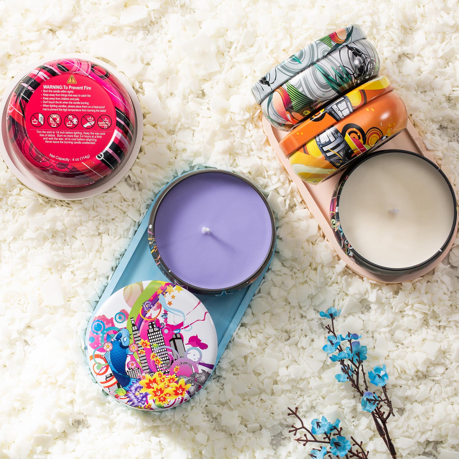 Opeshar 6-Pack 4oz Large Caliber Candle Tins with Lids - Empty Round Candle Jars for DIY Candle Making, Includes Pre-Cut Wicks, Wick Stickers & Wick Holders - Perfect for Home, Wedding, Spa & Gift Candles