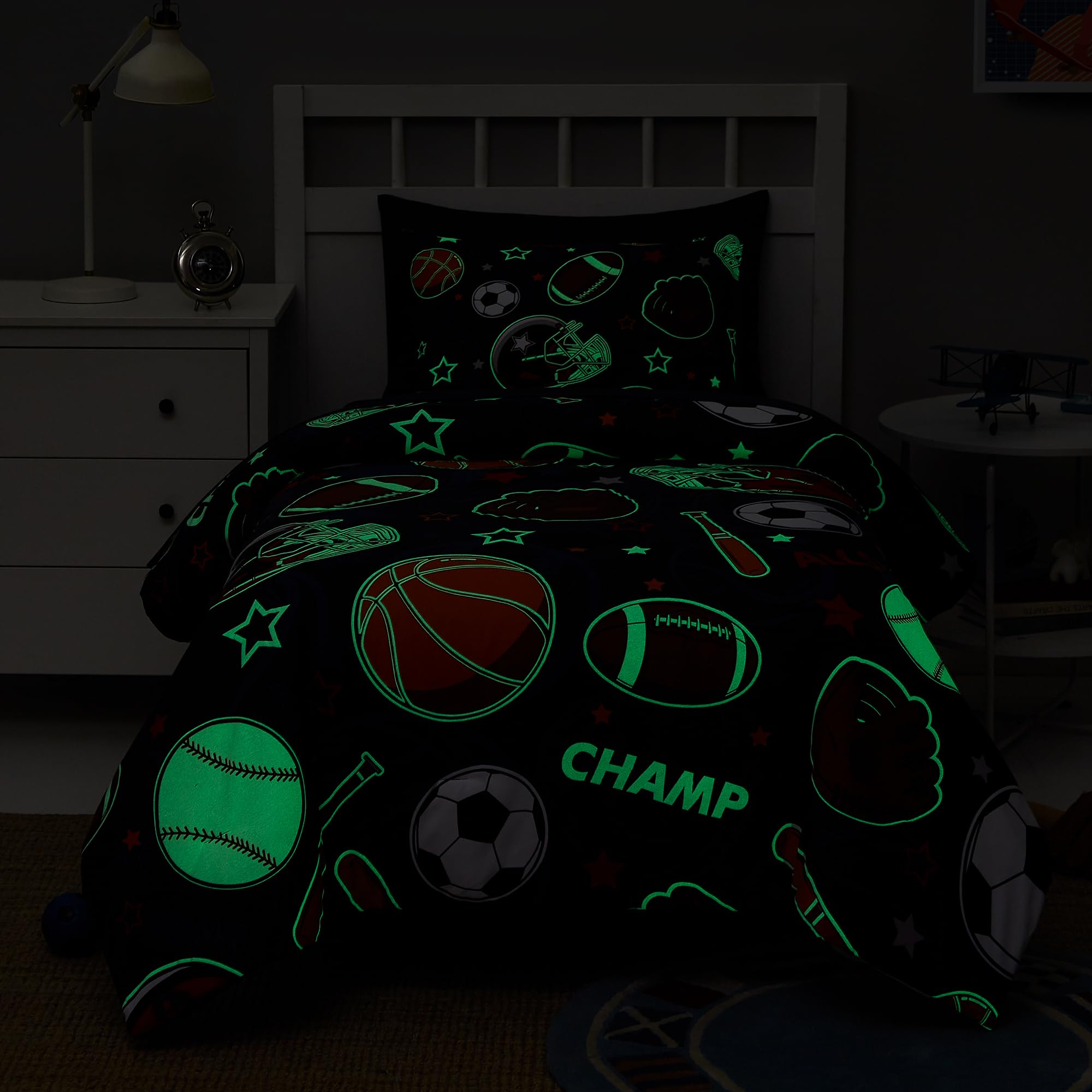 5-Piece Twin Kids Comforter Set for Boys & Girls - Glow in The Dark Sports Ball Design, Includes Sheets & Bedding - Perfect for Teen Bedrooms, Sleepovers & Game Room Decor