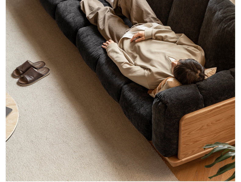 Modern Solid Wood Down Straight Sofa - Black Walnut & Ash Wood Frame - Perfect for Living Room, Lounge, or Office Comfort
