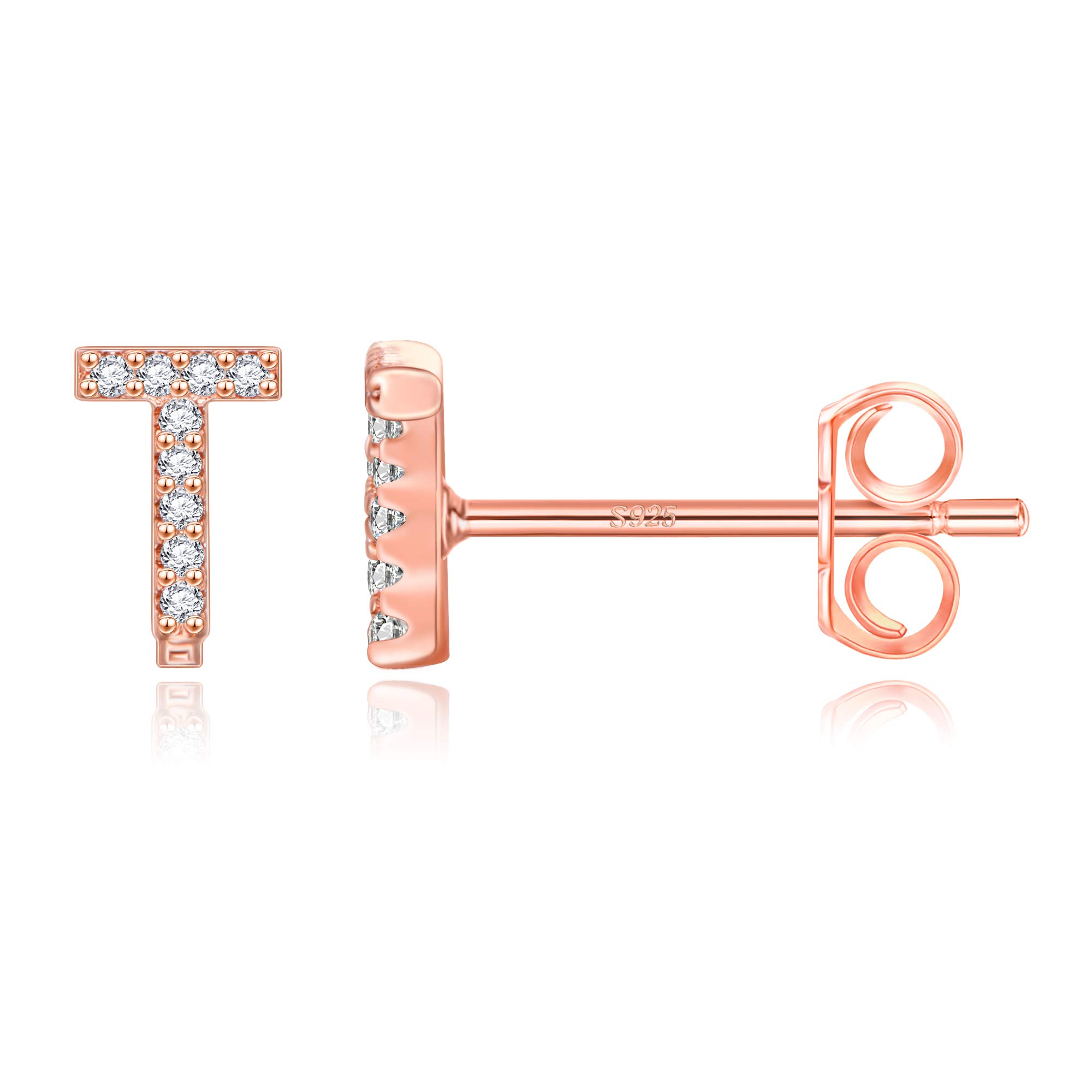 MONOOC Initial Stud Earrings for Women & Girls - Hypoallergenic S925 Sterling Silver Cubic Zirconia Letter Earrings | Birthday Gifts, Everyday Wear, Party Jewelry for Kids & Teens