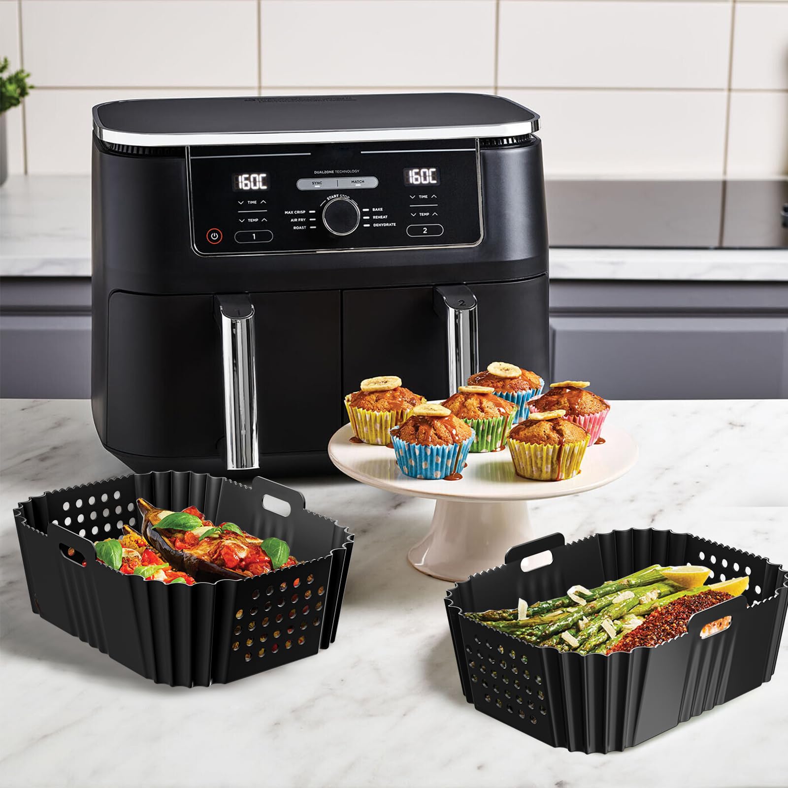 Non-Stick Air Fryer Pan for Ninja AF300EU AF400EU & SL400EU - Compatible Air Fryer Accessories Basket for Healthy Cooking | Perfect for Roasting, Baking, and Frying Chicken Wings, Vegetables, and Snacks