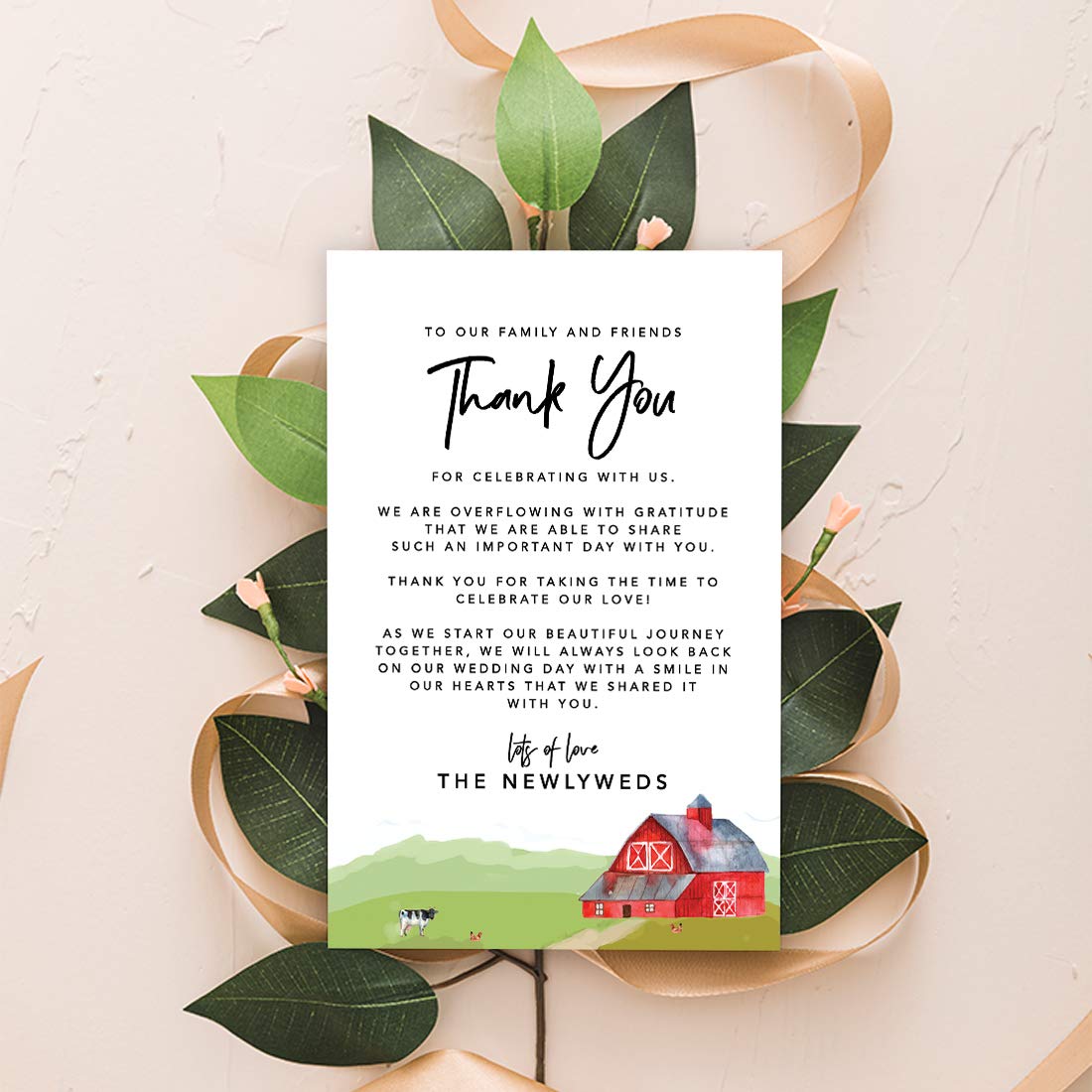 Elegant Barn Farm Wedding Thank You Place Cards - 56-Pack 4x6 Inch Seating Table Cards for Wedding Reception, Dinner Plates & Guest Favors - Perfect for Rustic Weddings, Bridal Showers & Anniversary Celebrations