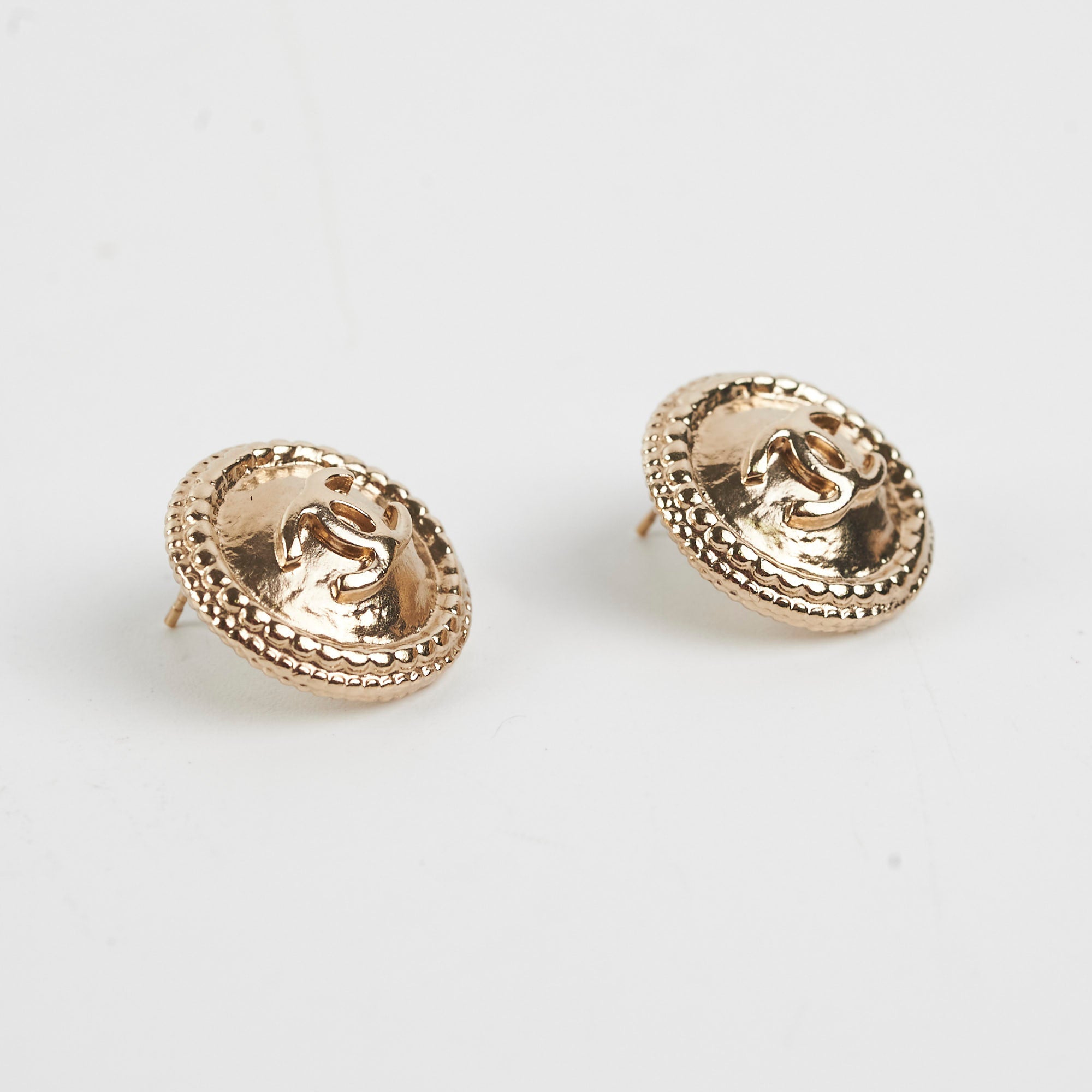 Chanel CC Logo Round Stud Earrings - Luxury Gold-Tone Fashion Jewelry for Women, Perfect for Parties, Weddings & Everyday Elegance