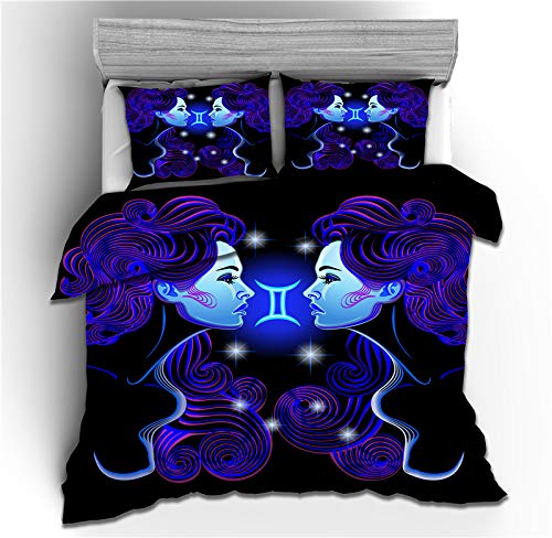 CAYJ Gemini Zodiac Sign Queen Size Bedding Set - 1 Duvet Cover + 2 Pillowcases, Constellation Print Comforter Cover for Astrology Lovers | Perfect for Teen Bedrooms, Dorm Decor & Gift Ideas