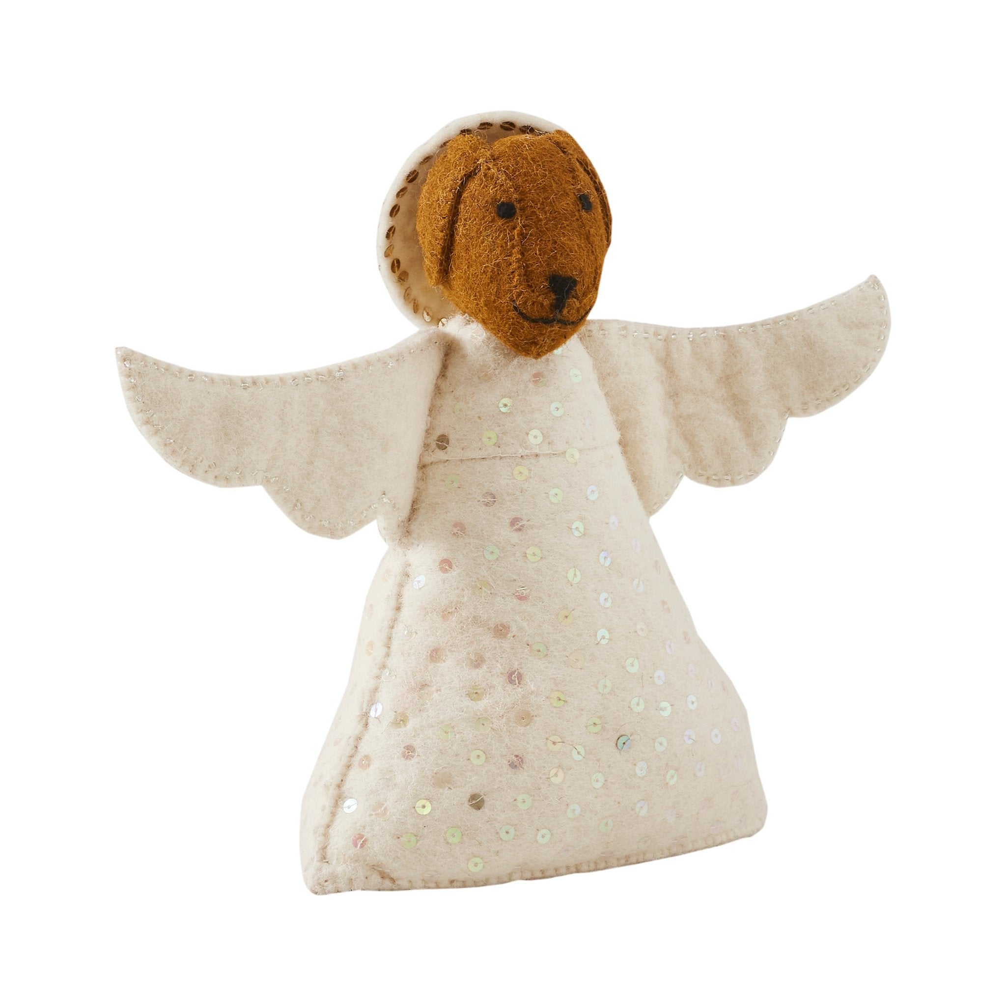Handmade Brown Dog Angel Felt Christmas Tree Topper - Perfect for Holiday Decor, Xmas Tree Decoration & Festive Home Décor