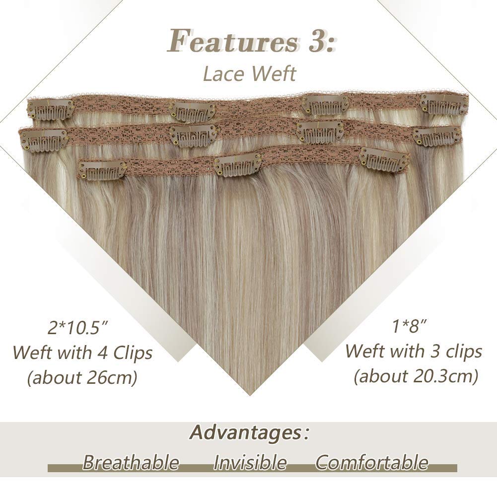 Clip in Human Hair Extensions 20 Inch - Real Platinum Blonde & Grey Highlighted Hair - 3pc & 9pc Sets for Volume & Length - Perfect for Parties, Weddings & Daily Styling