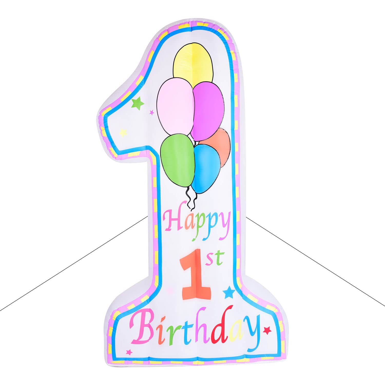 Fraser Hill Farm 8-Ft First Birthday Inflatable with LED Lights & Storage Bag - Baby's 1st Birthday Party Decorations for Outdoor & Indoor Celebrations - Perfect for Milestone Birthdays, Backyard Parties, and Festive Events