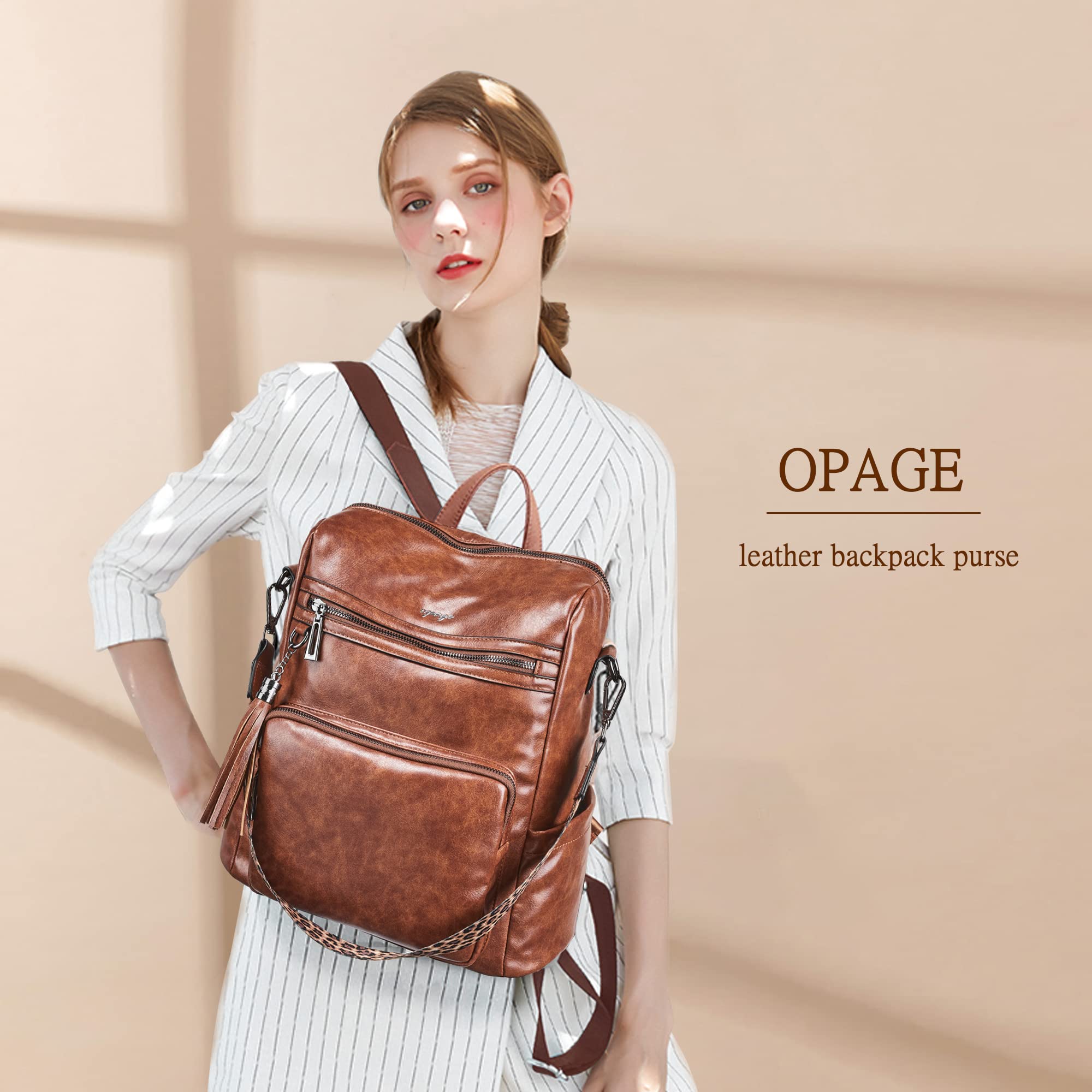 OPAGE Women's Leather Backpack Purse - Fashion Tassel Shoulder Bag for Travel & Work