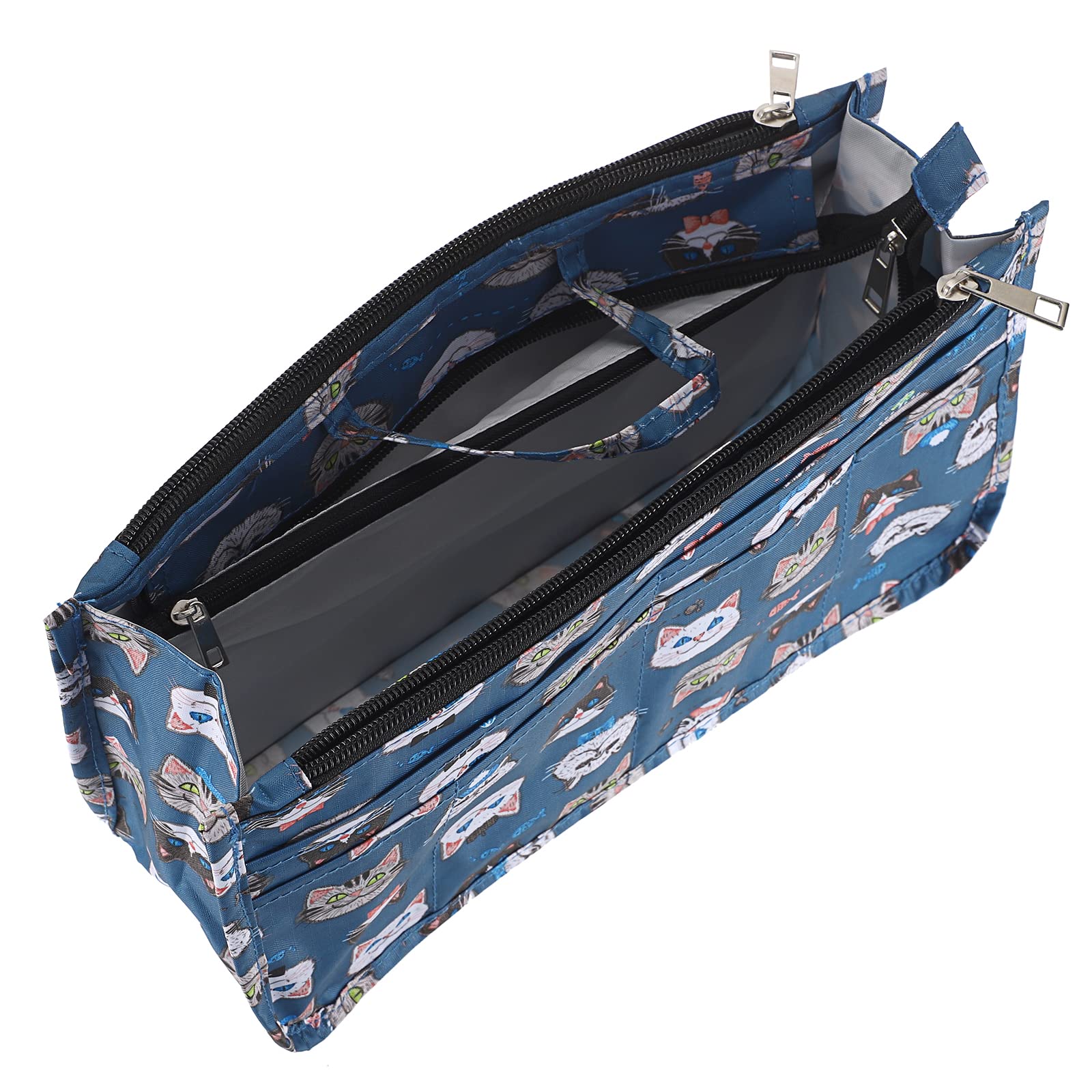 BTSKY Handbag Organizer Insert - 13 Pocket High Capacity Purse Organizer with Handle for Tote Bags | Perfect for Travel, Work, and Everyday Use (Cat Print Design)