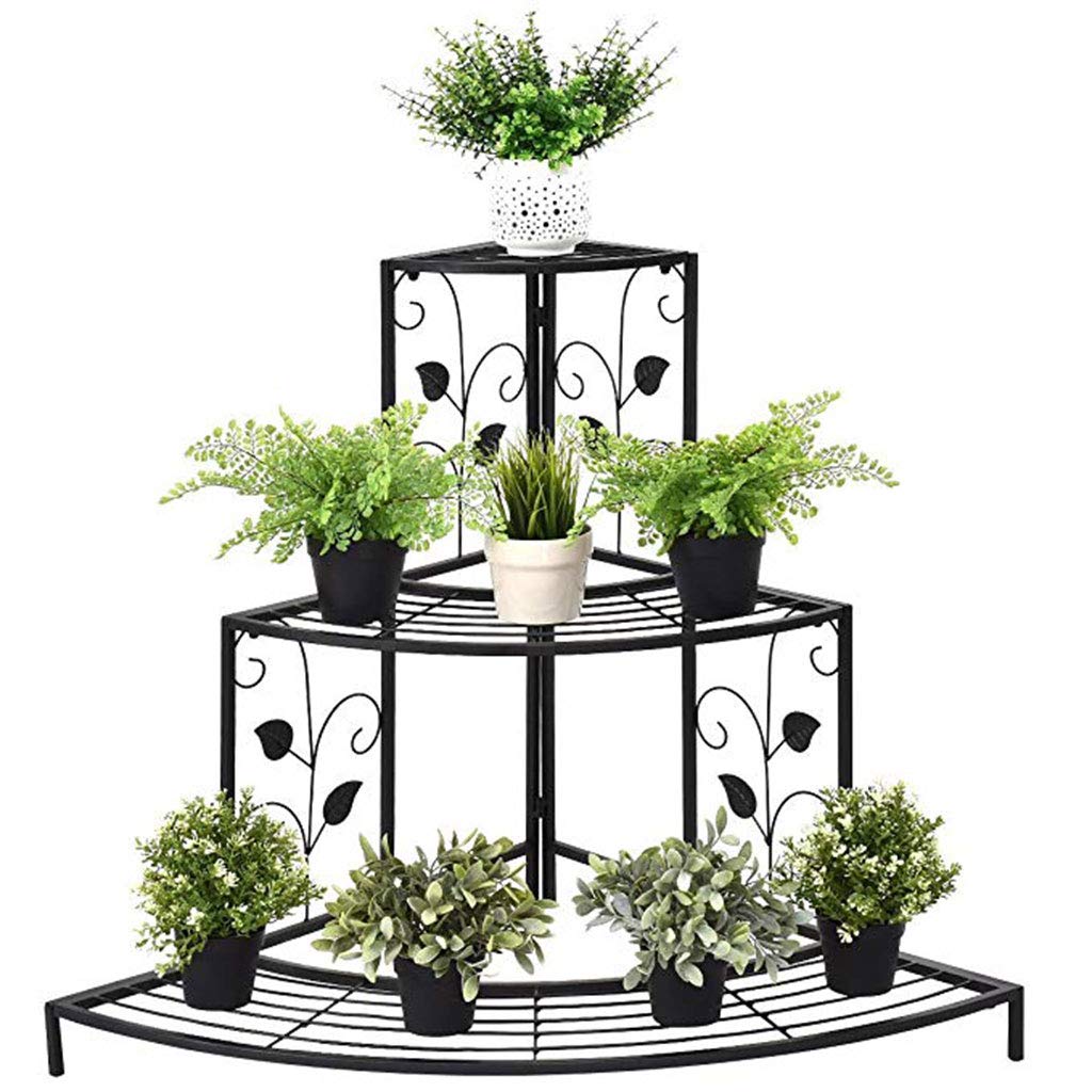 3 Tier Metal Plant Stand for Indoor Outdoor - Corner Flower Pot Rack with Stair-Step Design, Black | Perfect for Balcony, Patio, Garden Decor & Plant Display
