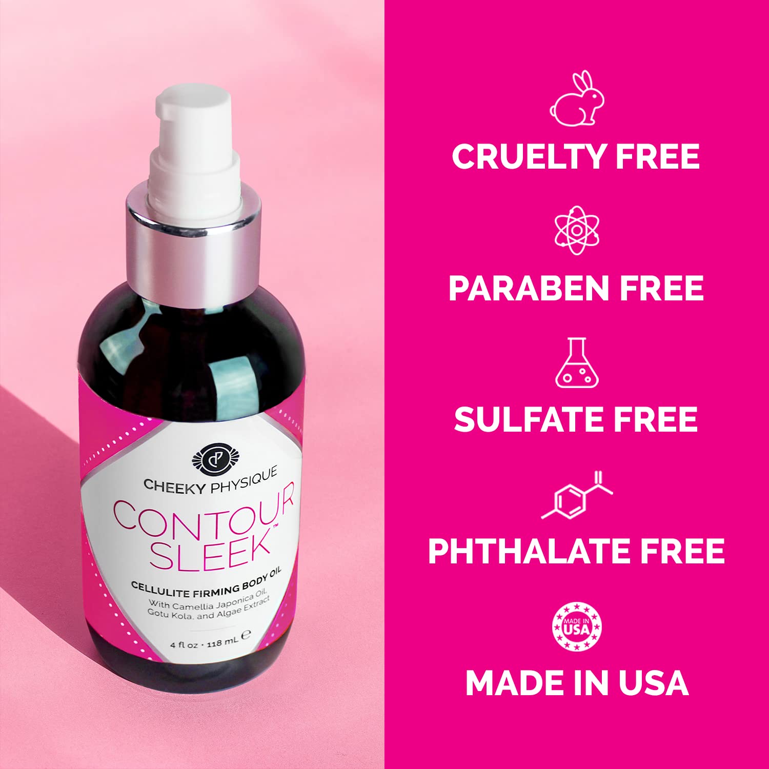 Contour Sleek Camellia Firming Body Oil - Anti-Cellulite Massage Oil with Camellia Japonica, Gotu Kola & Algae Extract - 4oz - Skin Tightening & Hydration for Legs, Thighs & Arms - Perfect for Post-Workout Recovery & Spa Nights