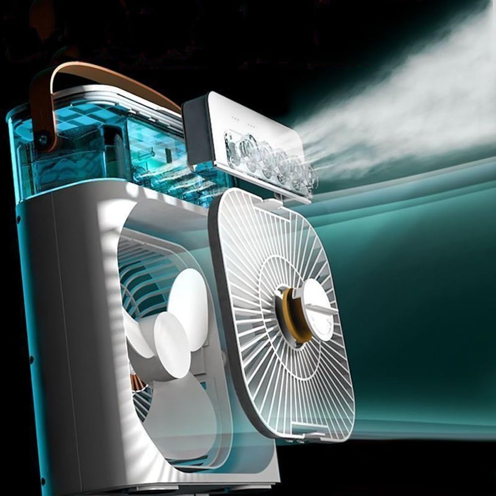 Icy Blast Fan - 4-in-1 Portable Mini Desk Fan with Mist Spray, Personal Air Cooler, Humidifier & LED Night Light | Pure Frost Cooling for Home, Office & Outdoor Use