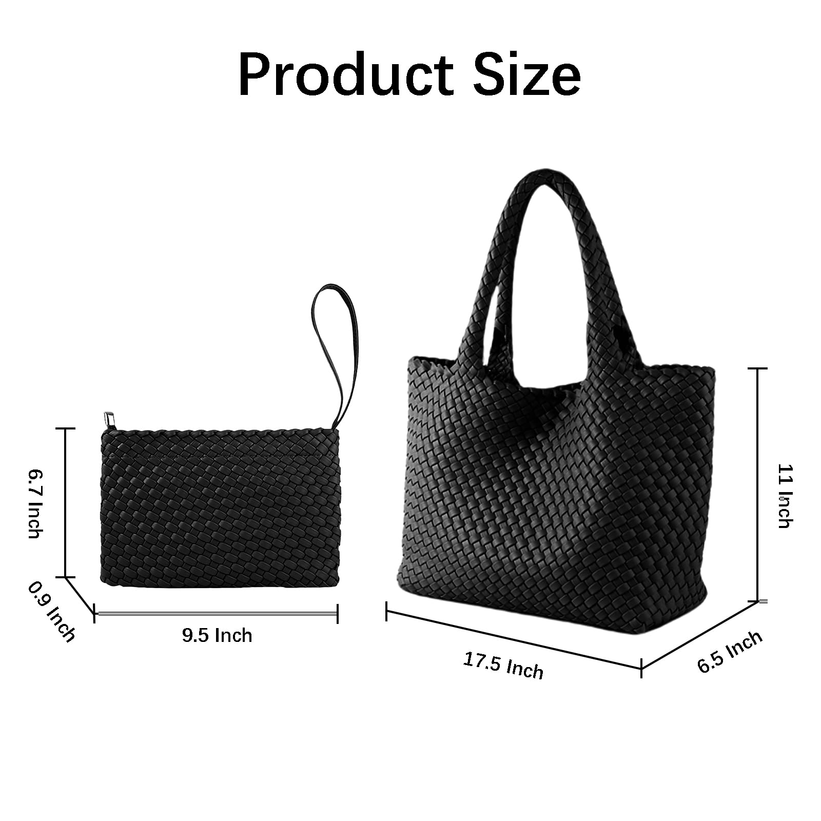 Eco-Friendly Vegan Leather Woven Tote Bag for Women - Large Handwoven Top Handle Purse - Stylish Black Handbag for Work, Travel & Shopping
