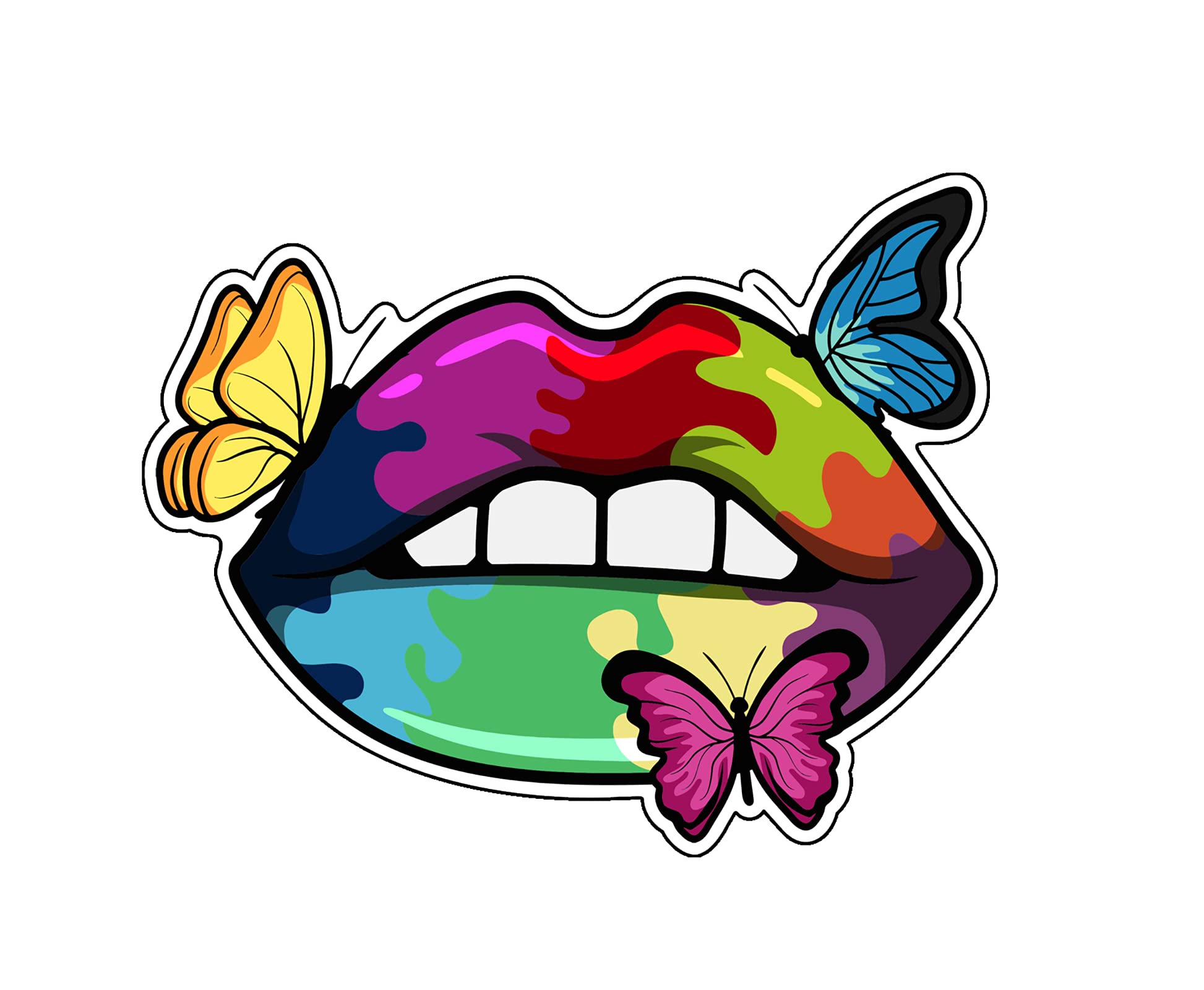 WickedGoodz Butterfly Lips Vinyl Decal - Rainbow Color Bumper Sticker for Laptops, Tumblers, Windows, Cars, Trucks & Walls - Waterproof DIY Decoration for Home, Office & Personal Items
