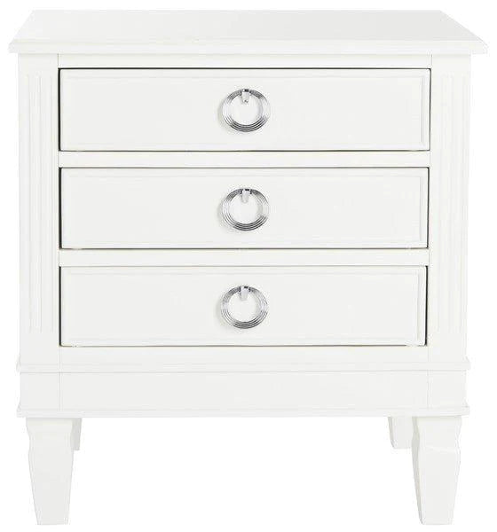 Modern White 3-Drawer Nightstand with Chrome Hardware - Perfect for Bedroom, Living Room, or Office Storage