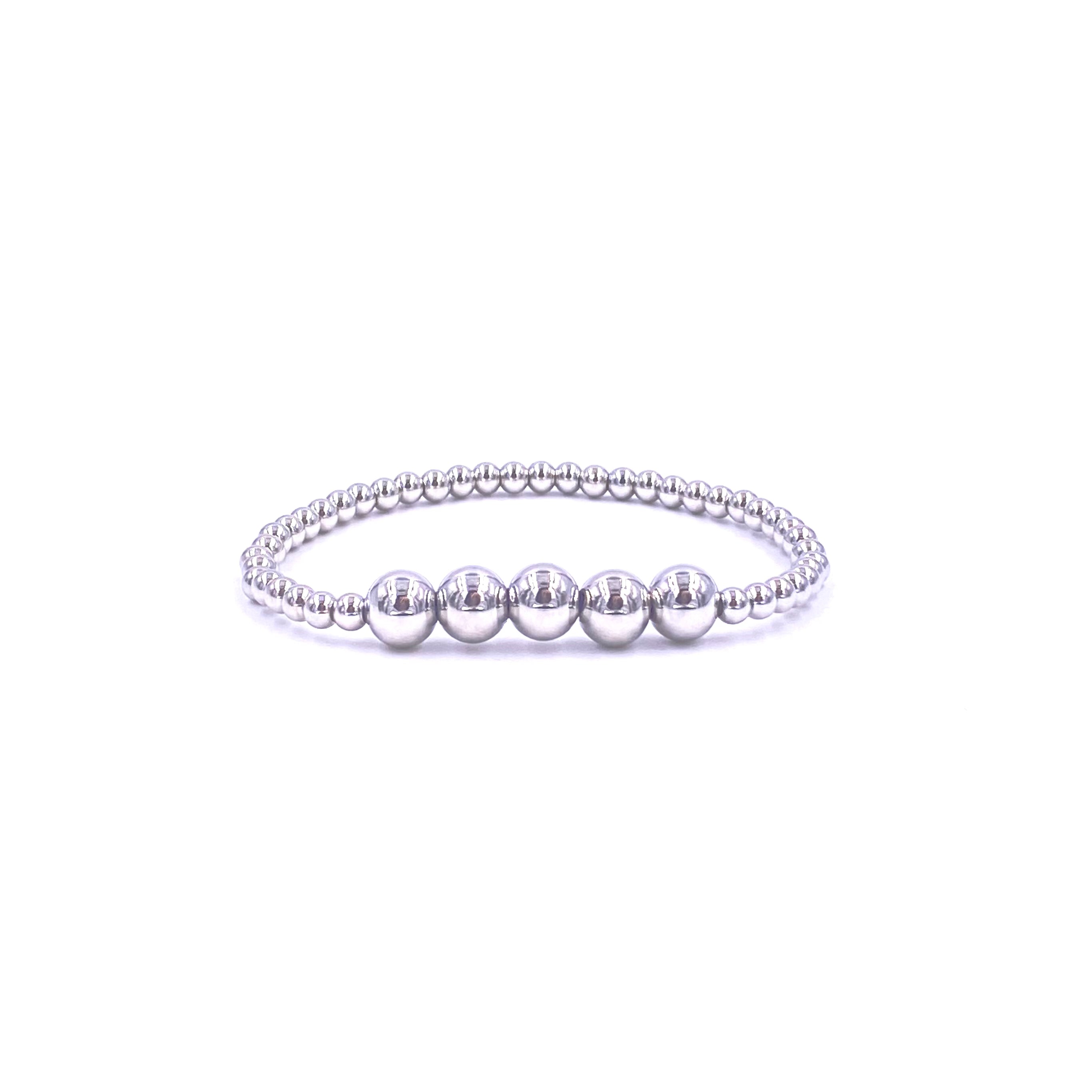 Ashley Gold Stainless Steel 5 Bead Stretch Beaded Bracelet for Women - Elegant Adjustable Jewelry for Parties, Weddings & Everyday Wear