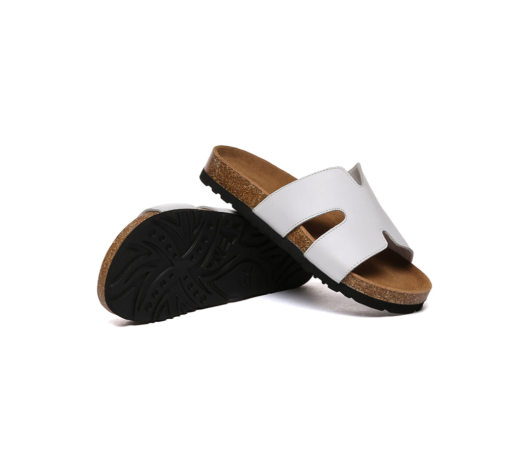 EVERAU® Women's Leather Slides - Comfortable Flat Sandals for Casual Wear, Home, Beach & Poolside Relaxation