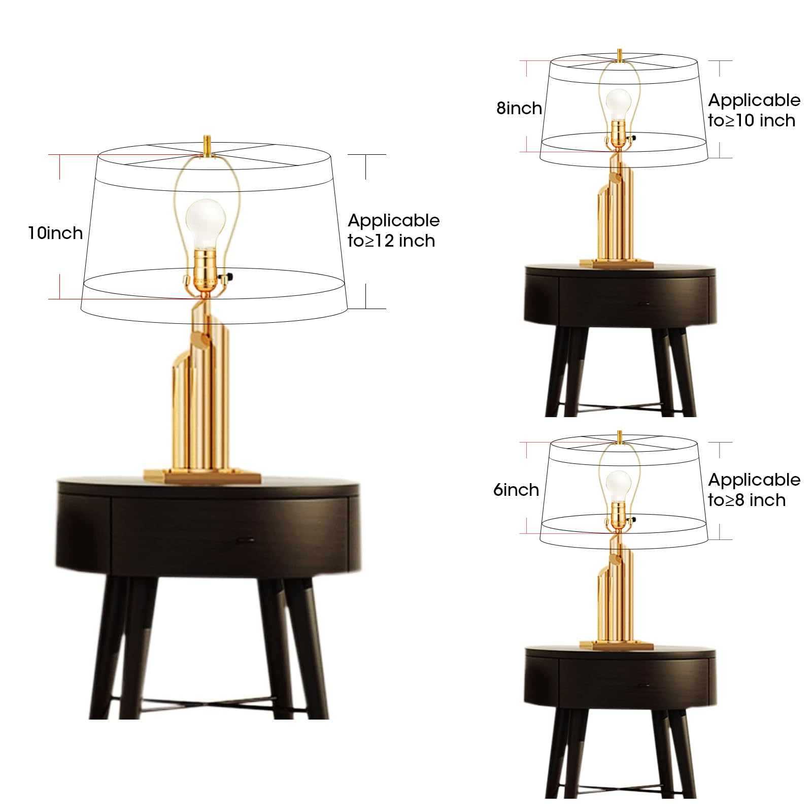 Heavy Duty Detachable Lamp Shade Harp Holders - Set of 2 Gold 6 Inch Brackets for DIY Floor, Table, Wall Lamps & Chandeliers - Perfect for Living Room, Bedroom & Home Decor Lighting Projects