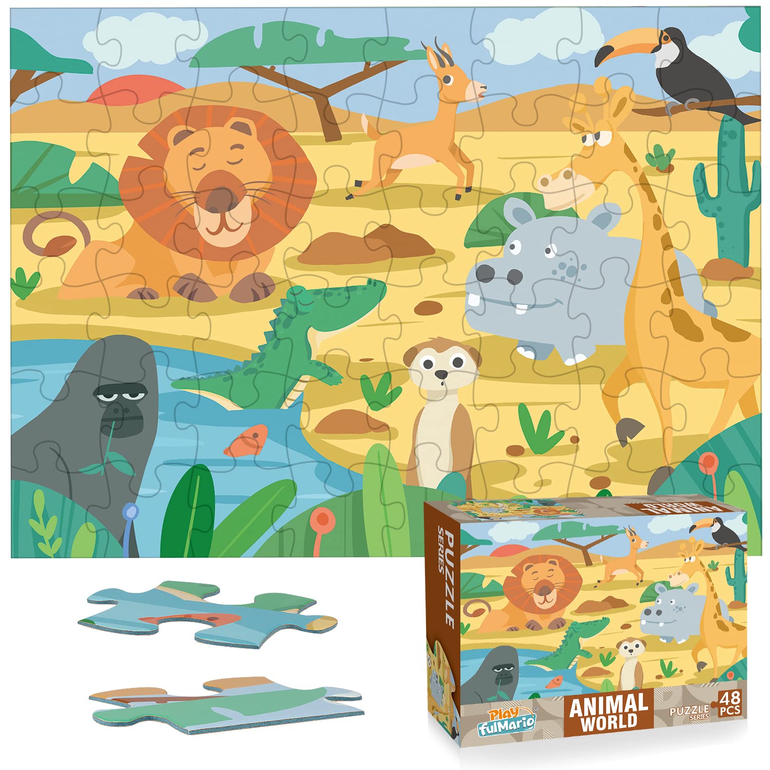 Jumbo Farm Animal Floor Puzzles for Toddlers 2-5 - 48pc Preschool Learning Toys for Playroom & Classroom