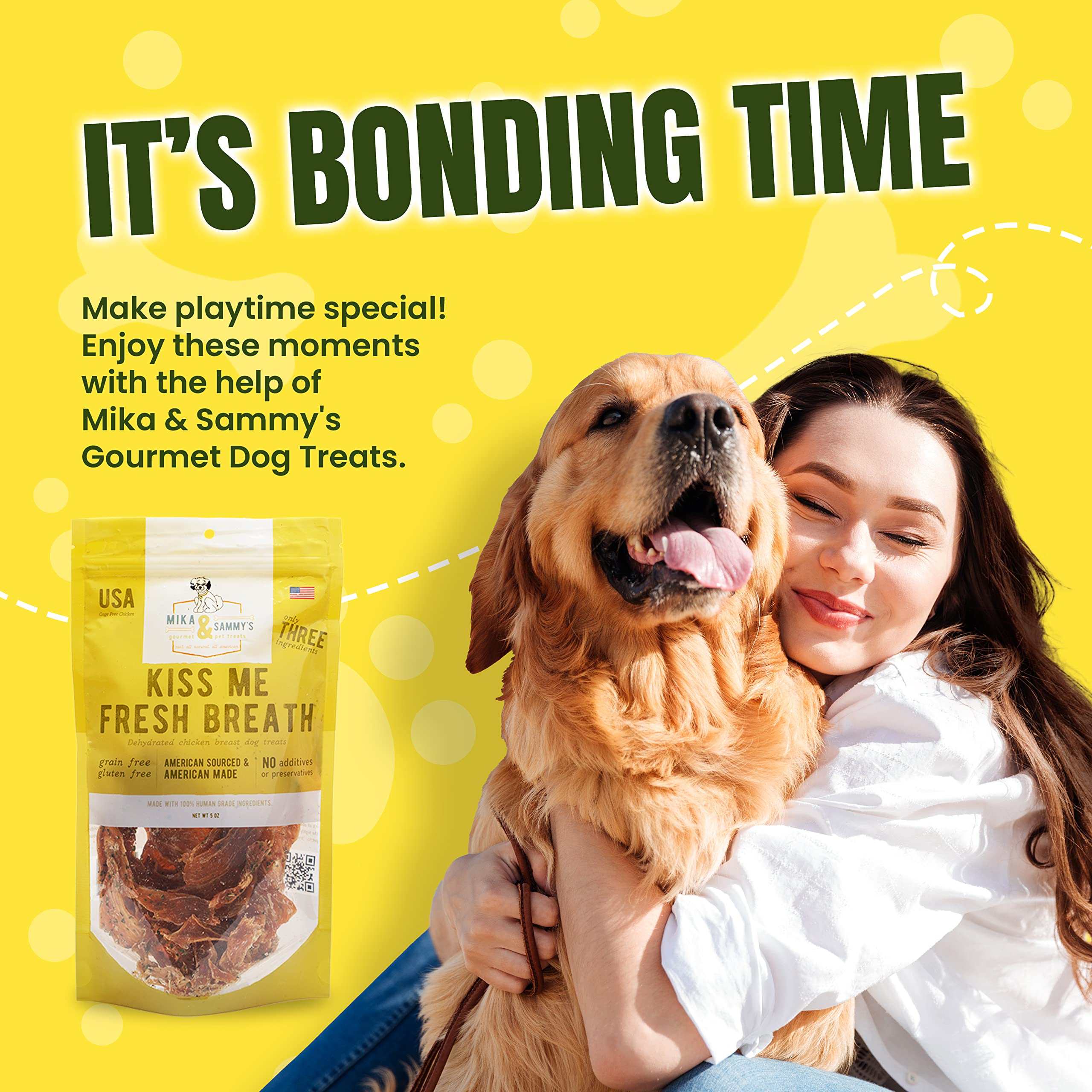 Premium Gourmet Jerky Dog Treats - All Natural Chicken Dog Chews Made in USA | Cage-Free Chicken, No Additives, Grain-Free | Healthy Training Rewards & Fresh Breath Solution for Small & Large Dogs (Mika & Sammy's Kiss Me 5 oz) | Perfect for Travel, Training & Dental Care
