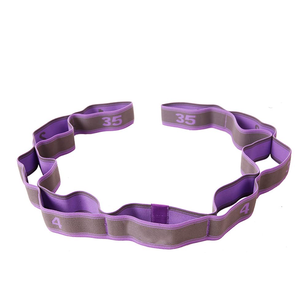 9-Segment Yoga Pull Strap Belt - Latex Elastic Stretching Band for Yoga, Pilates, Gym & Fitness - Purple Resistance Bands for Home Workouts, Strength Training & Physical Therapy