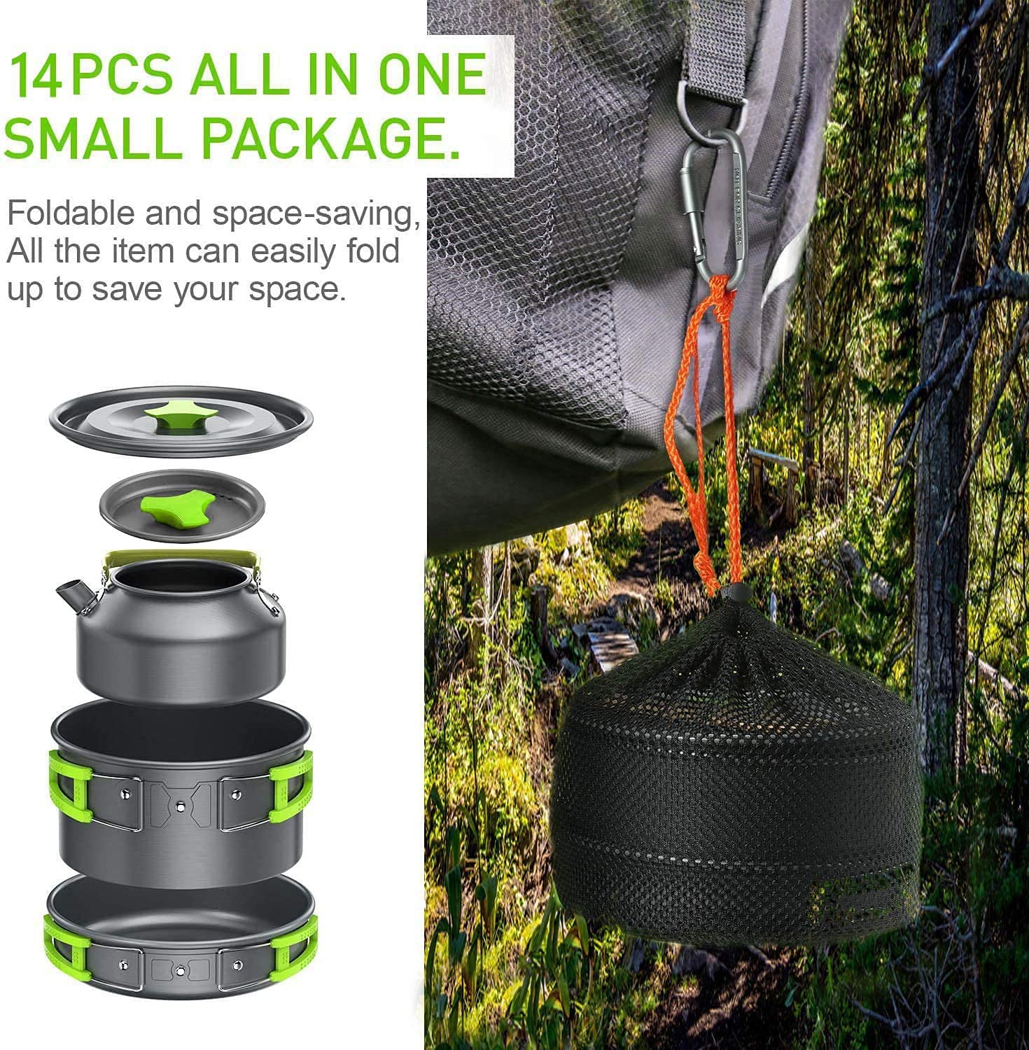 Suturun Lightweight Non-Stick Camping Cookware Set - Portable Mess Kit with Pots & Pans for Backpacking, Hiking, Picnics | Perfect for Outdoor Cooking, Camping Trips & RV Adventures