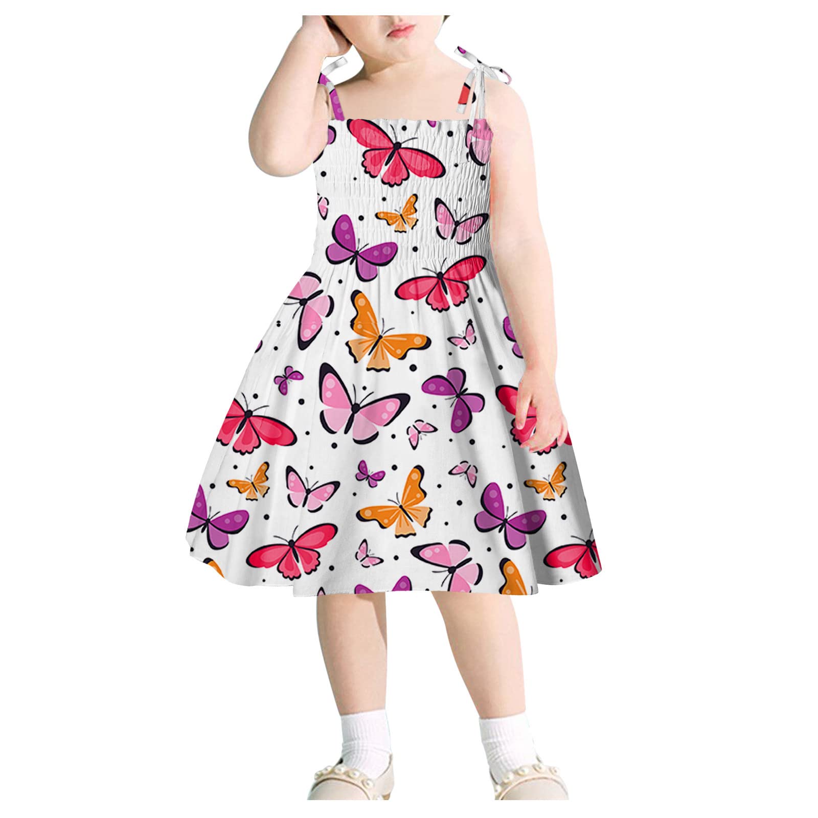 Toddler Summer Dresses for Girls - Sleeveless Casual Beach Dress with Adjustable Straps | White Cotton Baby Kids Clothing 5T (5-6 Years) | Perfect for Beach Outings, Playdates & Summer Vacations
