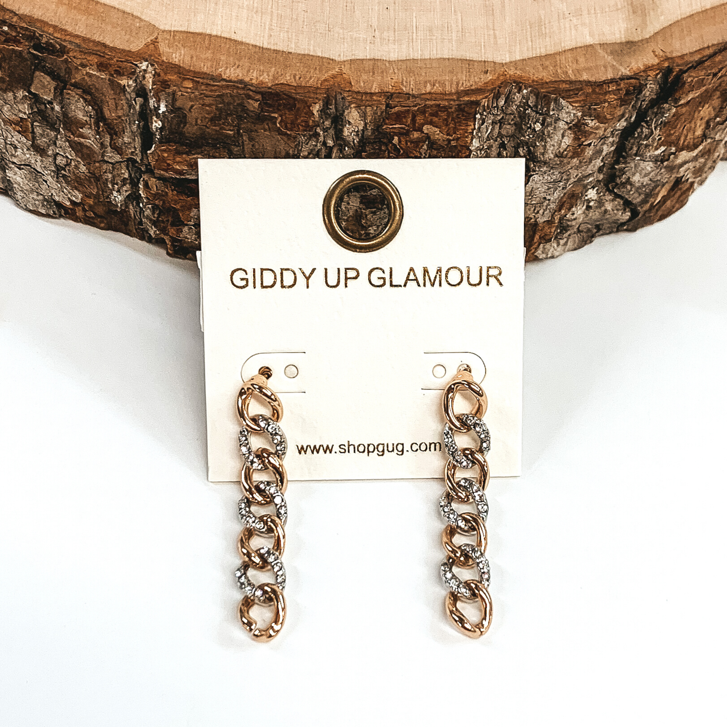 Elegant Gold & Silver Tone Chain Link Drop Earrings with Sparkling Crystals – Perfect for Parties, Weddings & Evening Events