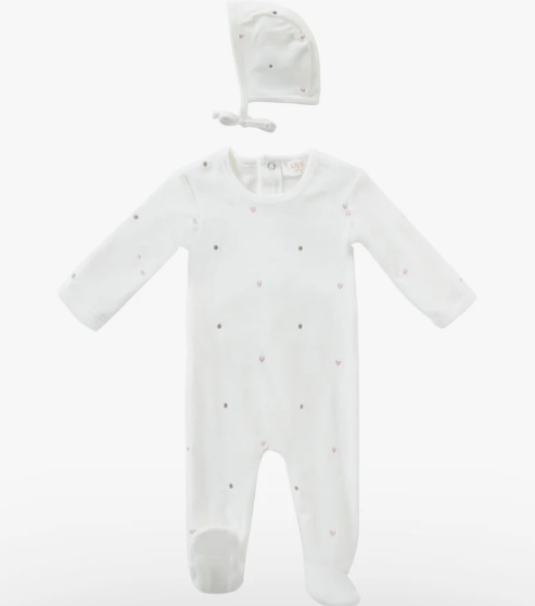 KIPP Heart Stretchie with Bonnet Set for Newborn to 6 Months - Soft Baby Bodysuit & Hat Outfit for Cozy Sleep, Playtime & Photo Shoots