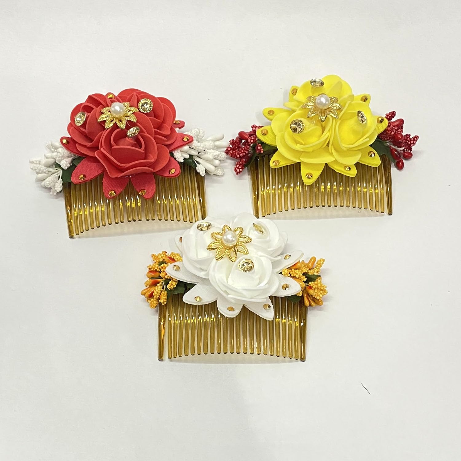 Elegant Floral Bun Comb Clips & Hair Brooches for Women - 3-Pack Bridal Hair Accessories Set | Perfect for Weddings, Proms, Parties & Special Occasions | Great for Bridesmaids, Dances & Formal Events