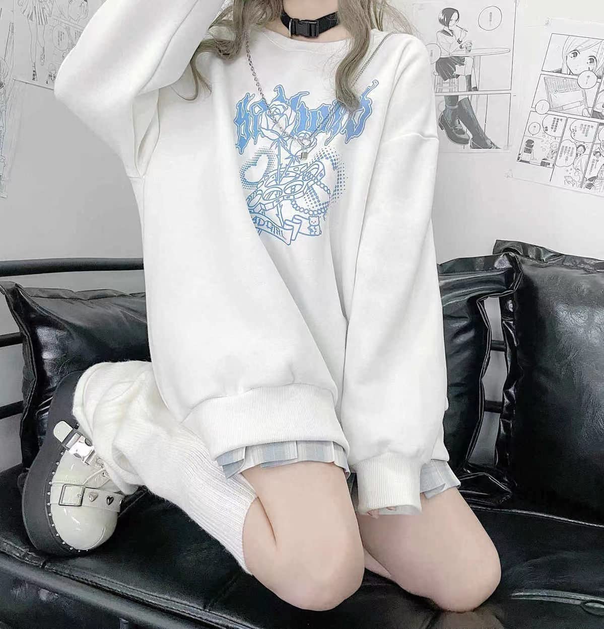 YUESUO Japanese Harajuku Kawaii Anime Girl Hoodie - Cute Oversized Gothic Sweatshirt for Teens | Emo JK Fashion Top | Perfect for Cosplay, Streetwear & Casual Outfits