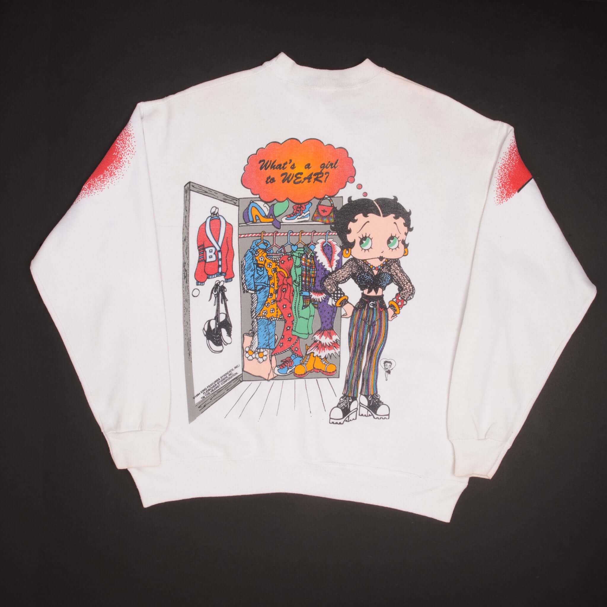 Vintage Betty Boop All Over Print Sweatshirt 1994 XL Made in USA - Retro Cartoon Fashion for Casual Wear & Collectors