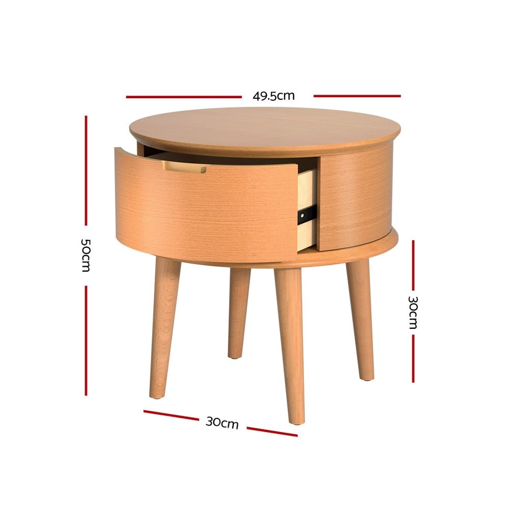 Enzo Modern Curved Bedside Table - Solid Oak Wood Nightstand with Drawer, Perfect for Small Spaces, Bedroom, Living Room & Apartment Decor