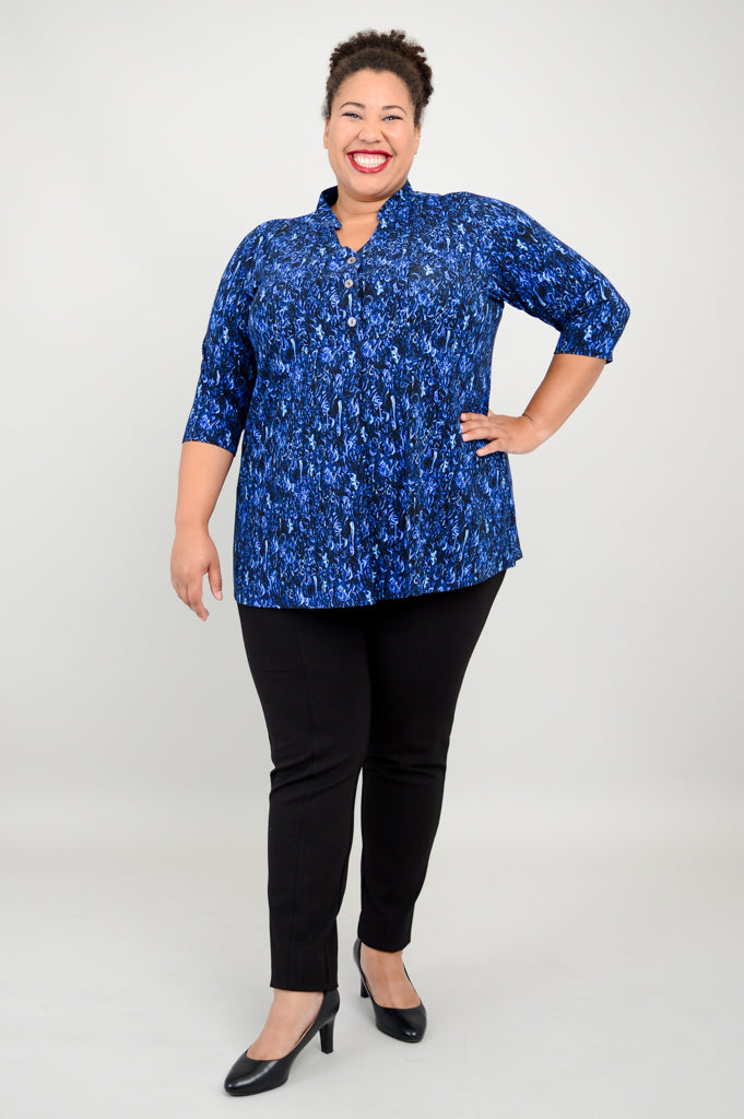 Edwina Women's Deepwater Blue Bamboo V-Neck Top - Soft & Breathable Casual Shirt for Summer, Work, and Travel