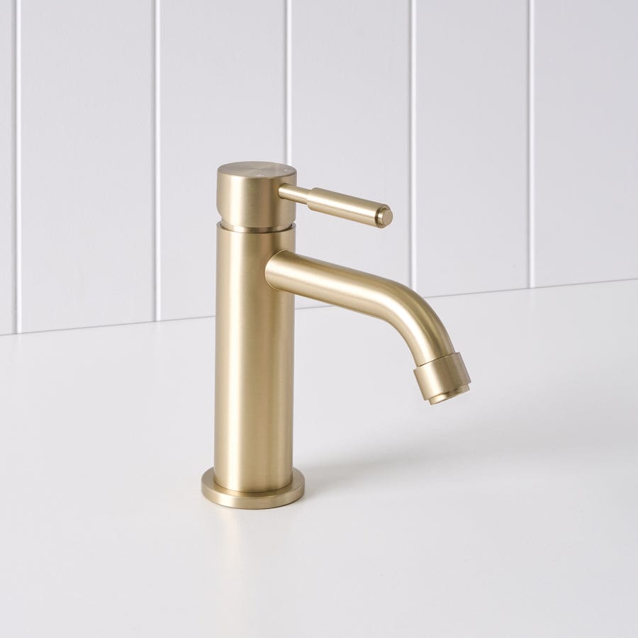Melbourne Short Basin Mixer Tap - Brushed Nickel Finish - Warm Water Mixer for Bathroom Sink - Perfect for Modern Home & Hotel Renovations