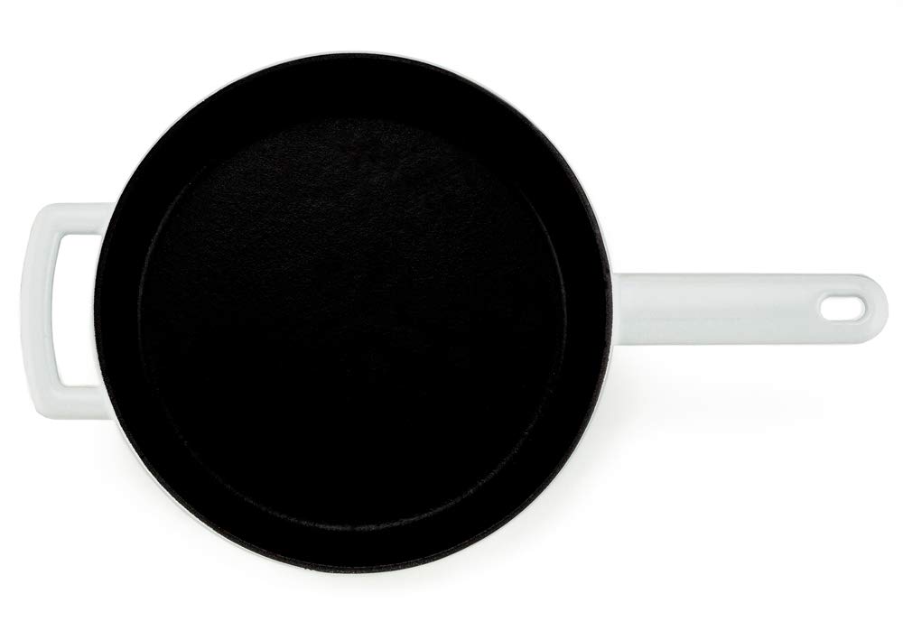 Premium White Enameled Cast Iron Diamond Frying Pan - 24cm Non-Stick Skillet for Induction, Gas, Electric & Oven Safe - Perfect for Searing, Baking & Serving Dishes