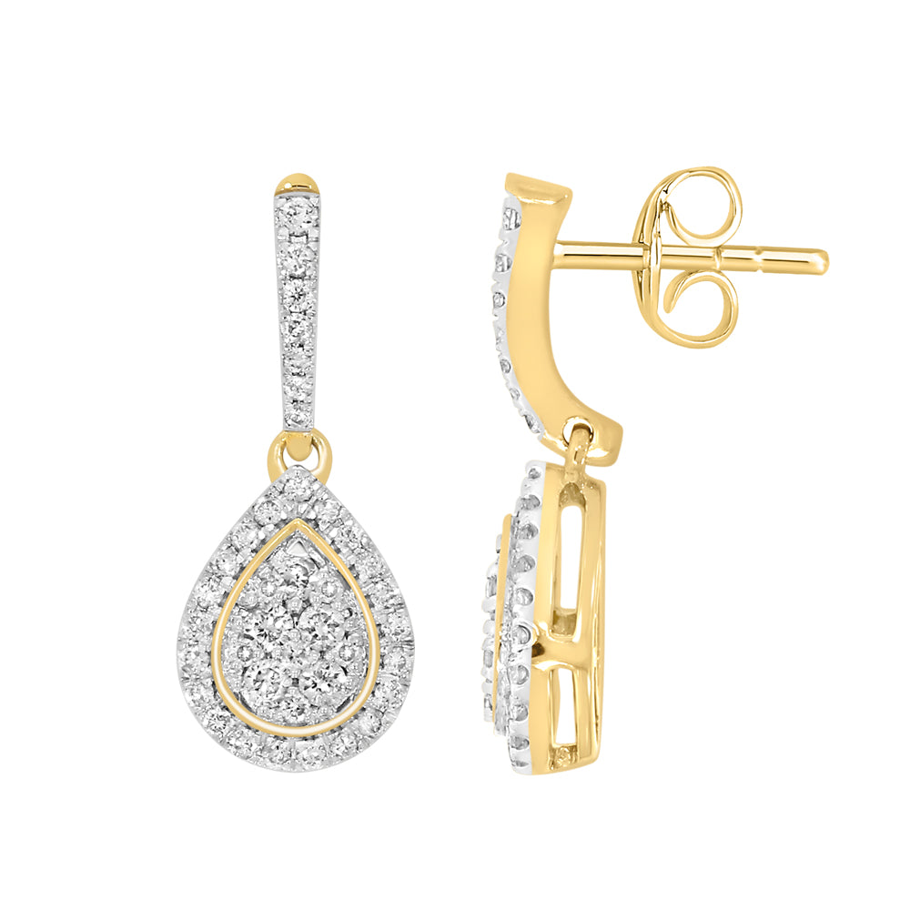 9ct Yellow Gold 1/2 Carat Diamond Pear Shaped Stud Earrings for Women - Elegant Dangle Earrings for Wedding, Anniversary & Special Occasions