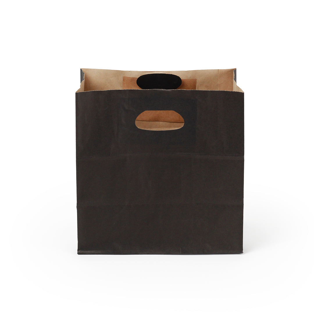 Premium Rectangle Black Paper Take Out Bags with Handles - 11