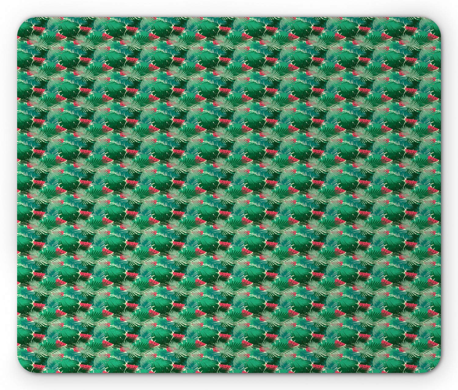 Ambesonne Tropical Mouse Pad with Watermelon Slices & Palm Leaves - Non-Slip Rubber Mousepad (Standard Size, Dark Coral Sea Green) for Office, Gaming & Home Computer Use