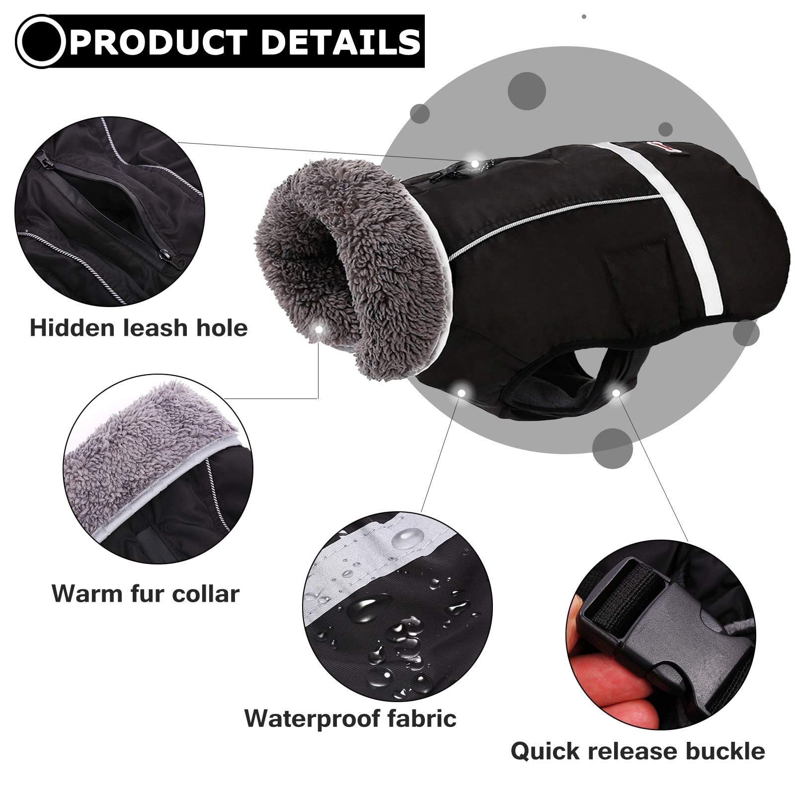 QBLEEV Reflective Waterproof Dog Winter Coat - Fleece Lined Warm Dog Jacket with Turtleneck for Small, Medium & Large Dogs - Cold Weather Snowsuit & Christmas Pet Apparel (Ideal for Outdoor Walks, Winter Adventures & Holiday Photos)