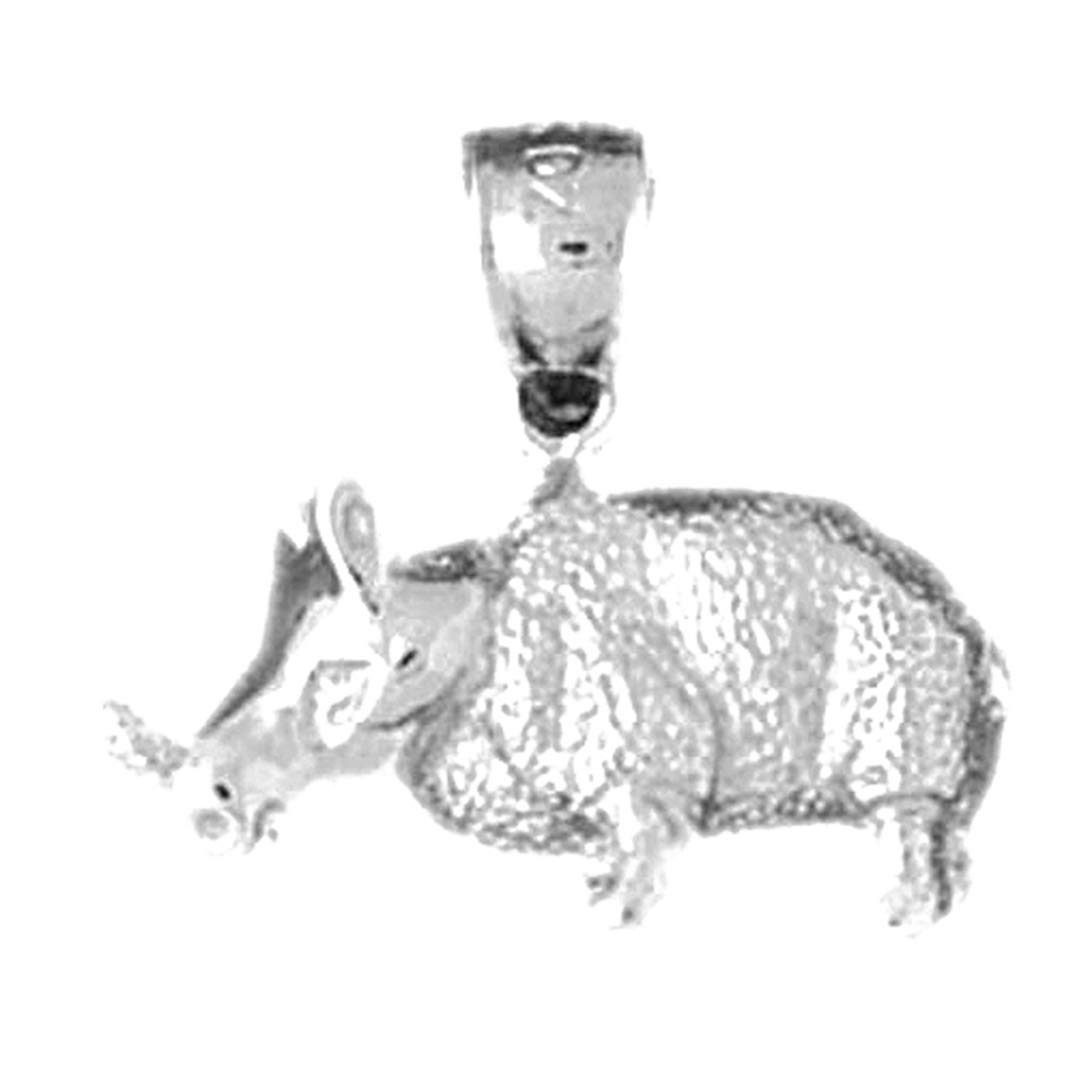 Sterling Silver Rhino Pendant Necklace - 925 Silver Rhinoceros Jewelry with 18