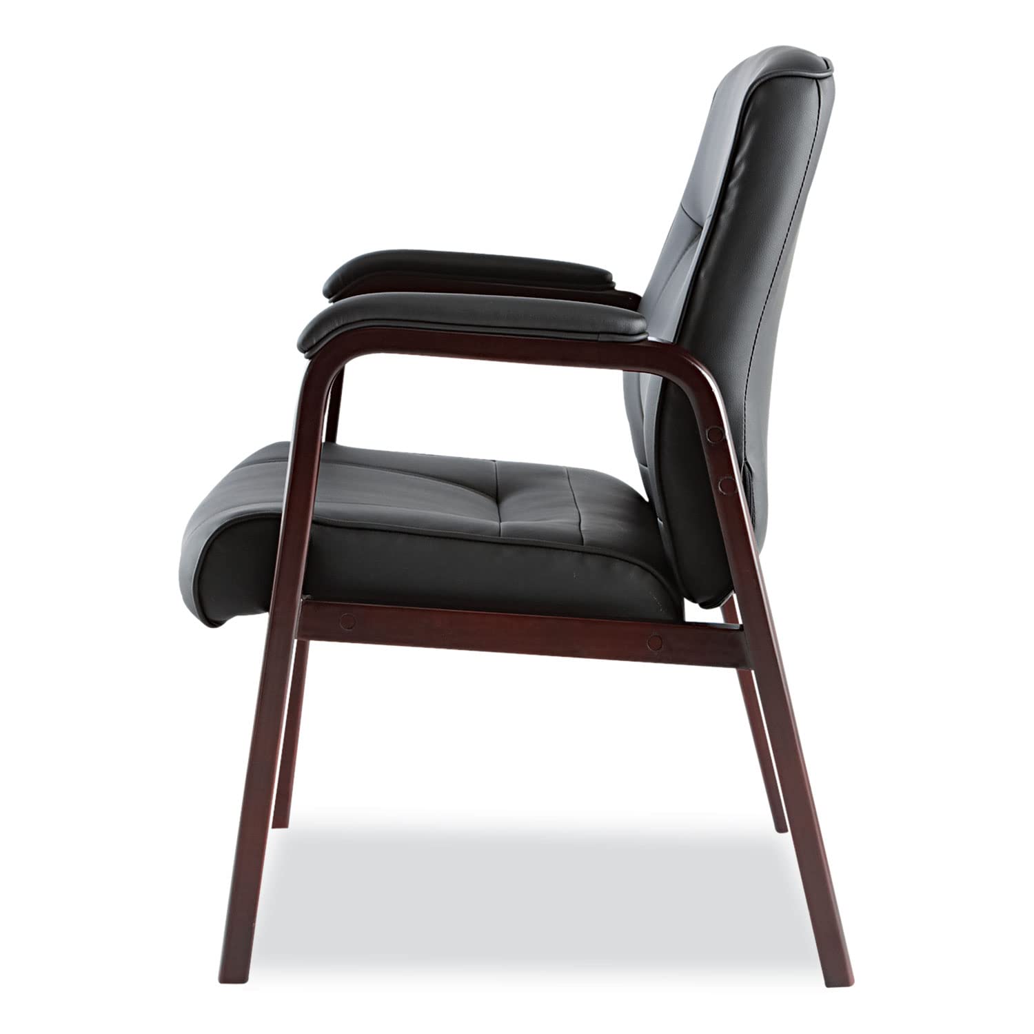 Alera MA43ALS10M Madaris Series Leather Guest Chair with Wood Trim - 4-Leg Office Chair in Black/Mahogany for Reception, Conference Rooms & Home Offices